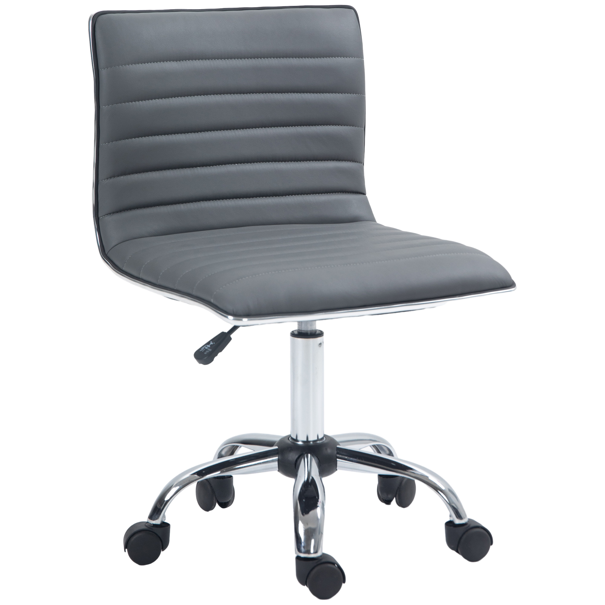 Vinsetto Adjustable Swivel Office Chair with Armless Mid-Back in PU Leather and Chrome Base - Dark Grey - Life Essentials