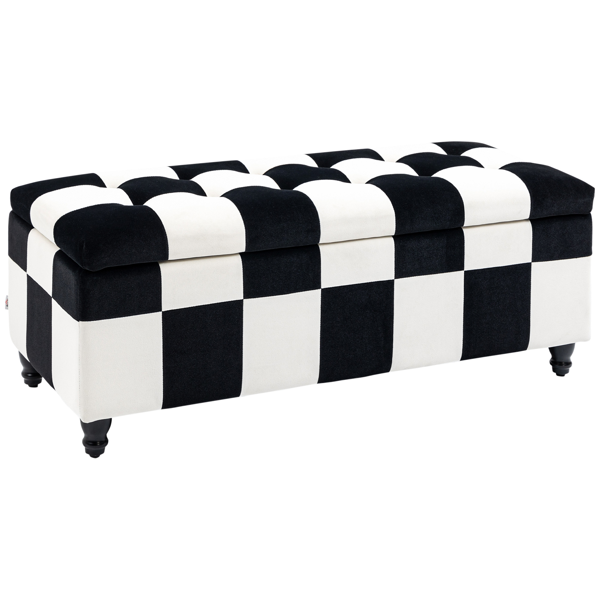 114 x 47 x 47cm Velvet Storage Ottoman, Button-tufted Footstool Box, Toy Chest with Lid for Living Room, Bedroom, White and Black - Life Essentials