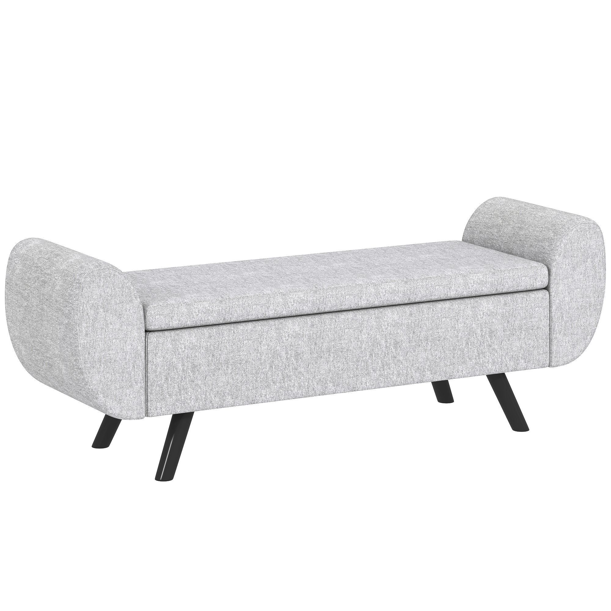 HERON Storage Ottoman, Linen Upholstered Bench with Armrests, Footstool, Light Grey - Life Essentials