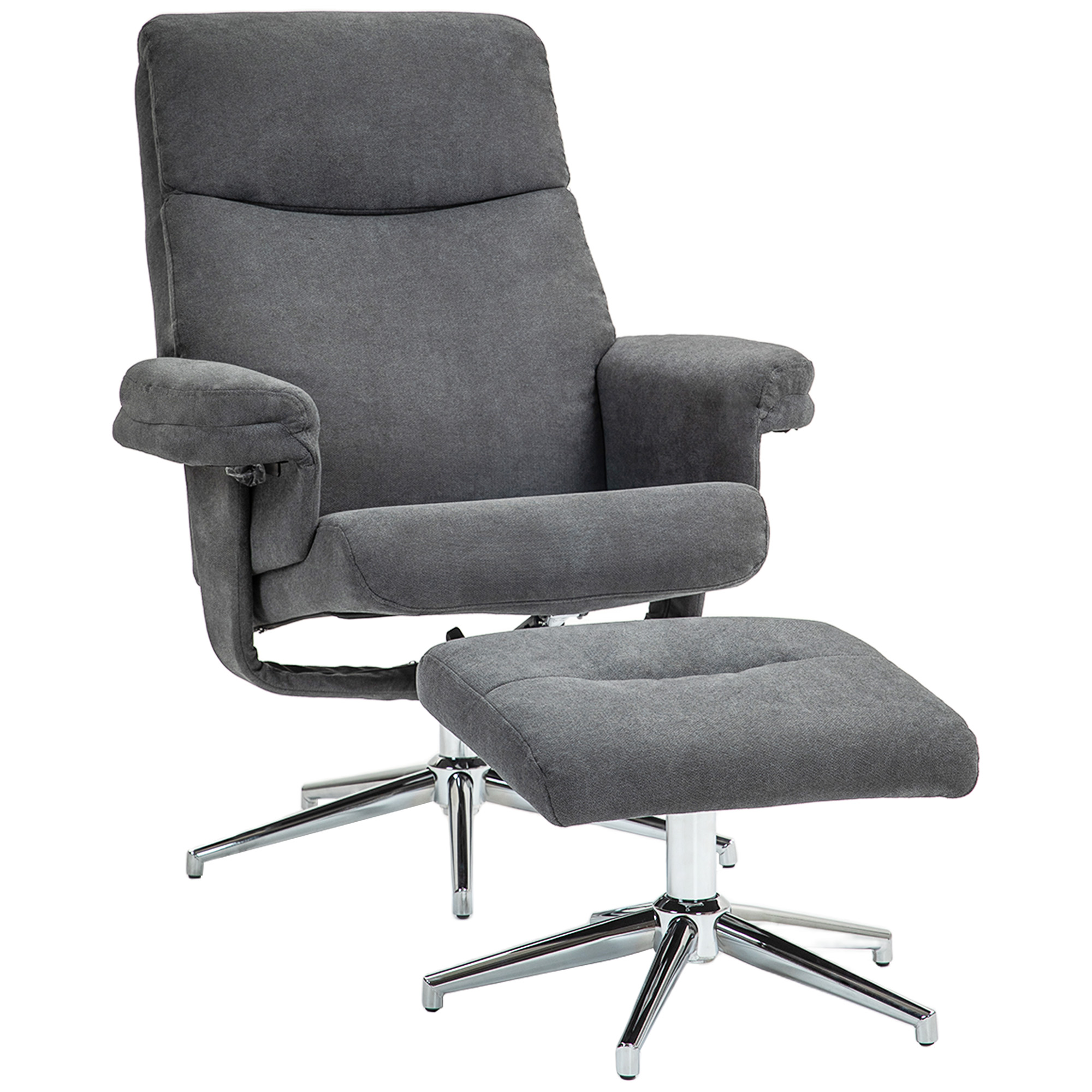 Recliner Sofa - Upholstered Velvet Fabric Armchair with Footstool Charcoal Grey 78cm - Life Essentials