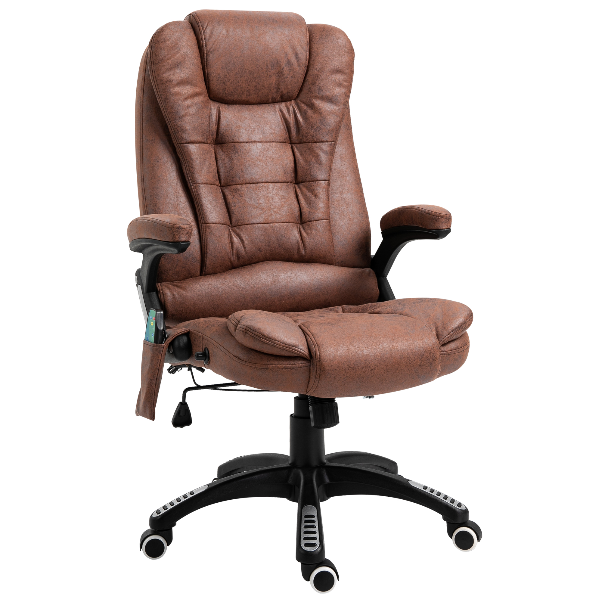 Massage Recliner Chair Heated Office Chair with Six Massage Points Microfiber Cloth 360° Swivel Wheels Brown - Life Essentials