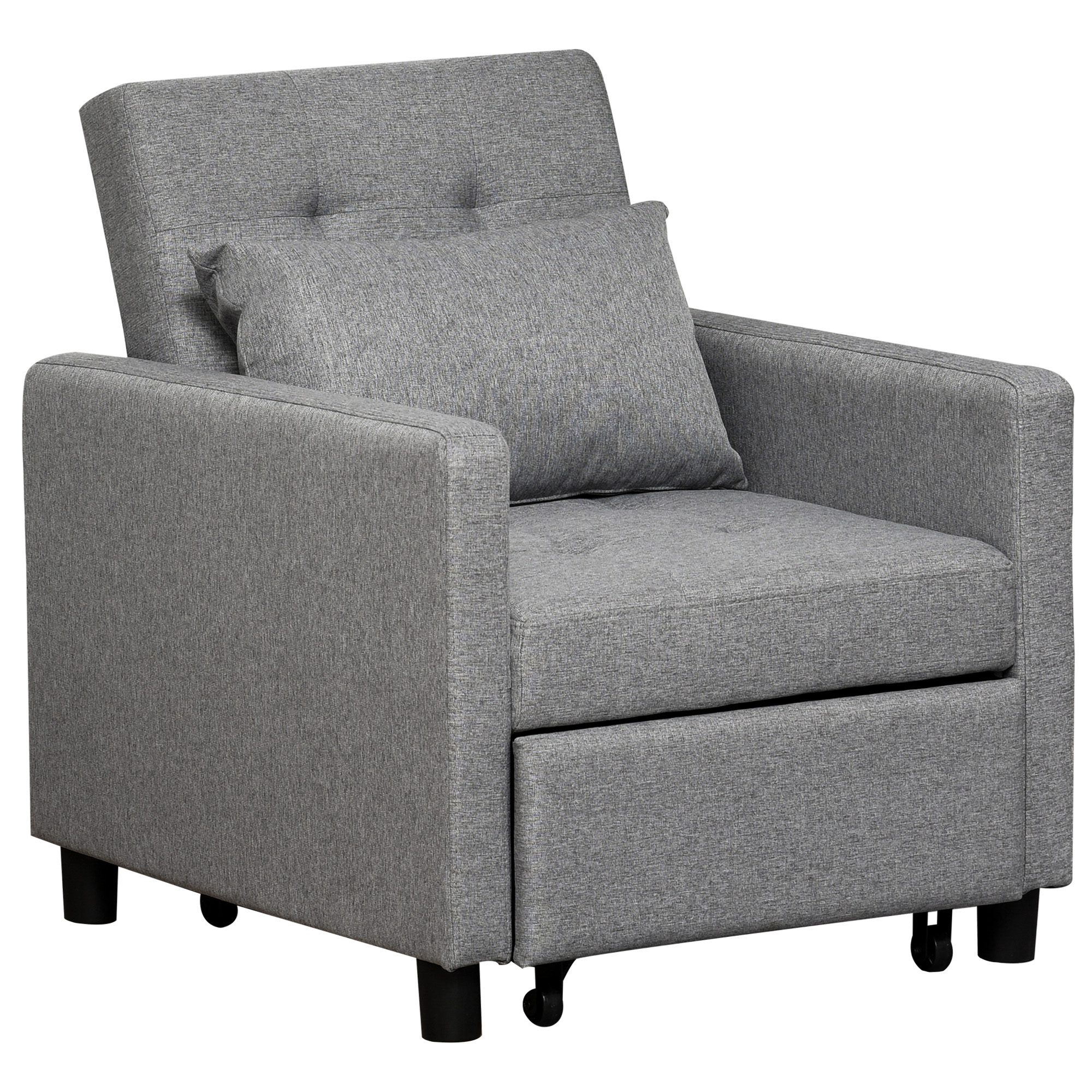 3-In-1 Chair Bed, Convertible Sleeper Chair with Adjustable Backrest, Pillow and Footrest for Living Room, Grey - Life Essentials