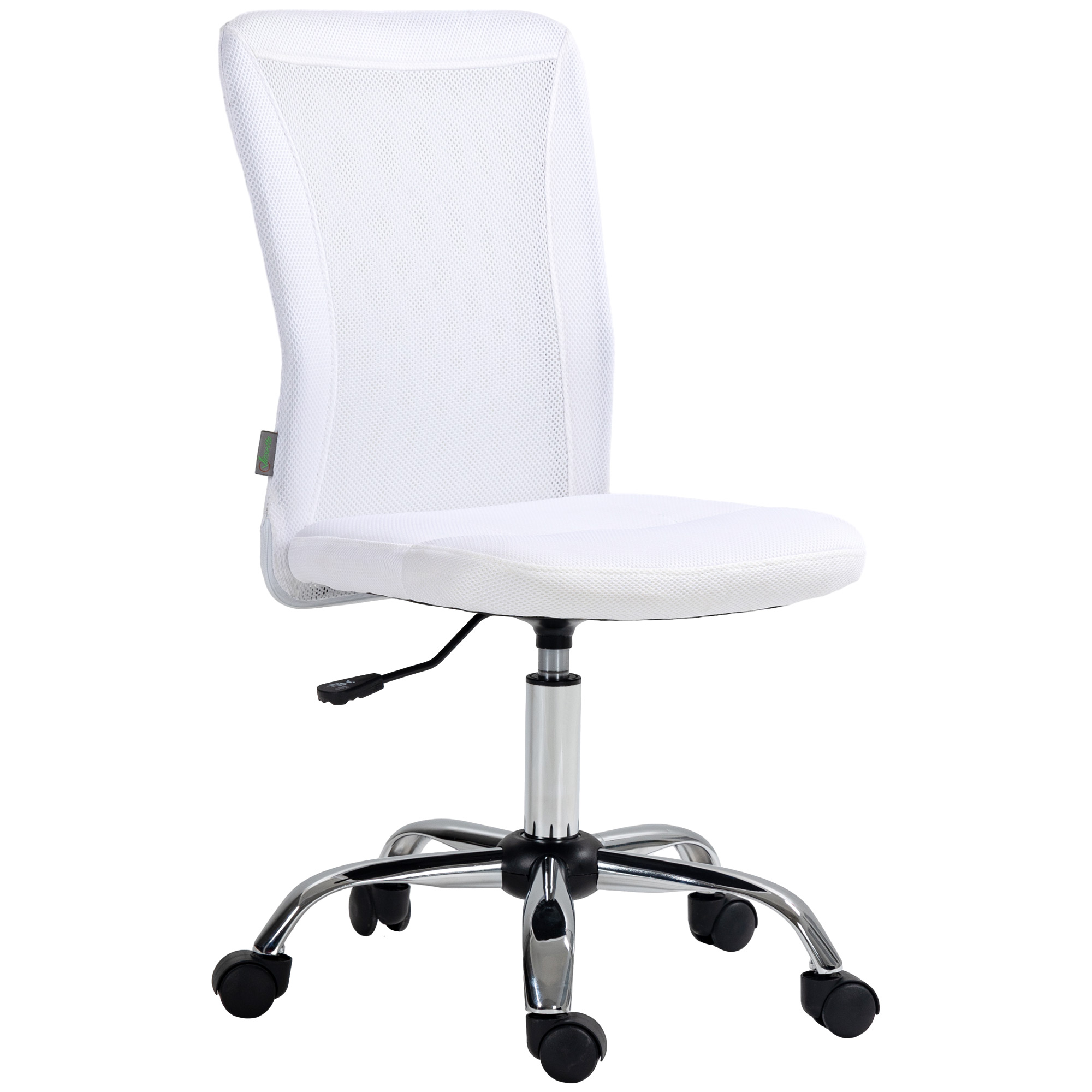 Vinsetto Computer Desk Chair, Mesh Office Chair with Adjustable Height and Swivel Wheels, Armless Study Chair, White - Life Essentials
