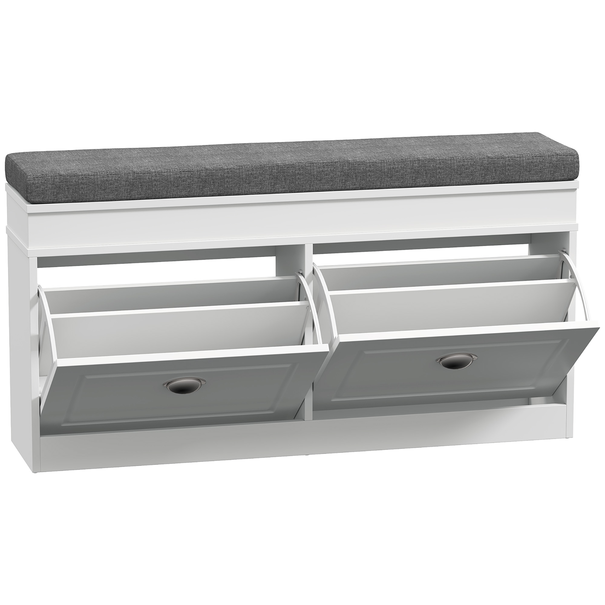 Shoe Storage Bench with Seat Cushion Hallway Cabinet Organizer with 2 Drawers Adjustable Shelf for Entryway Living Room Bedroom White - Life 