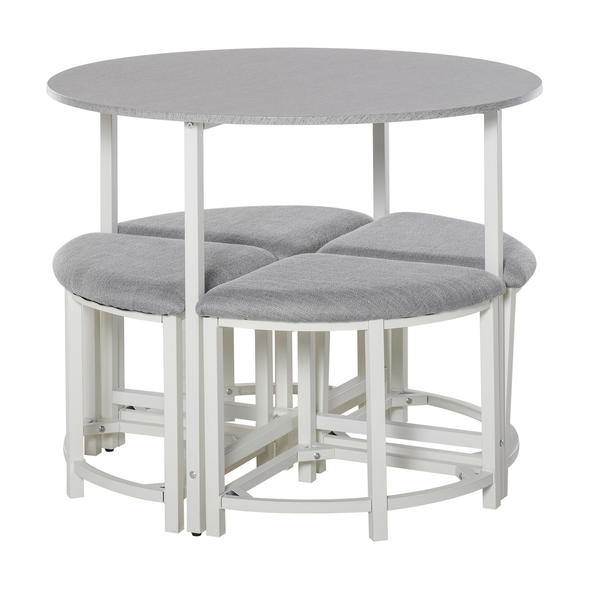 Modern Round Dining Table Set with 4 Upholstered Stools for Dining Room, Kitchen, Dinette - Life Essentials