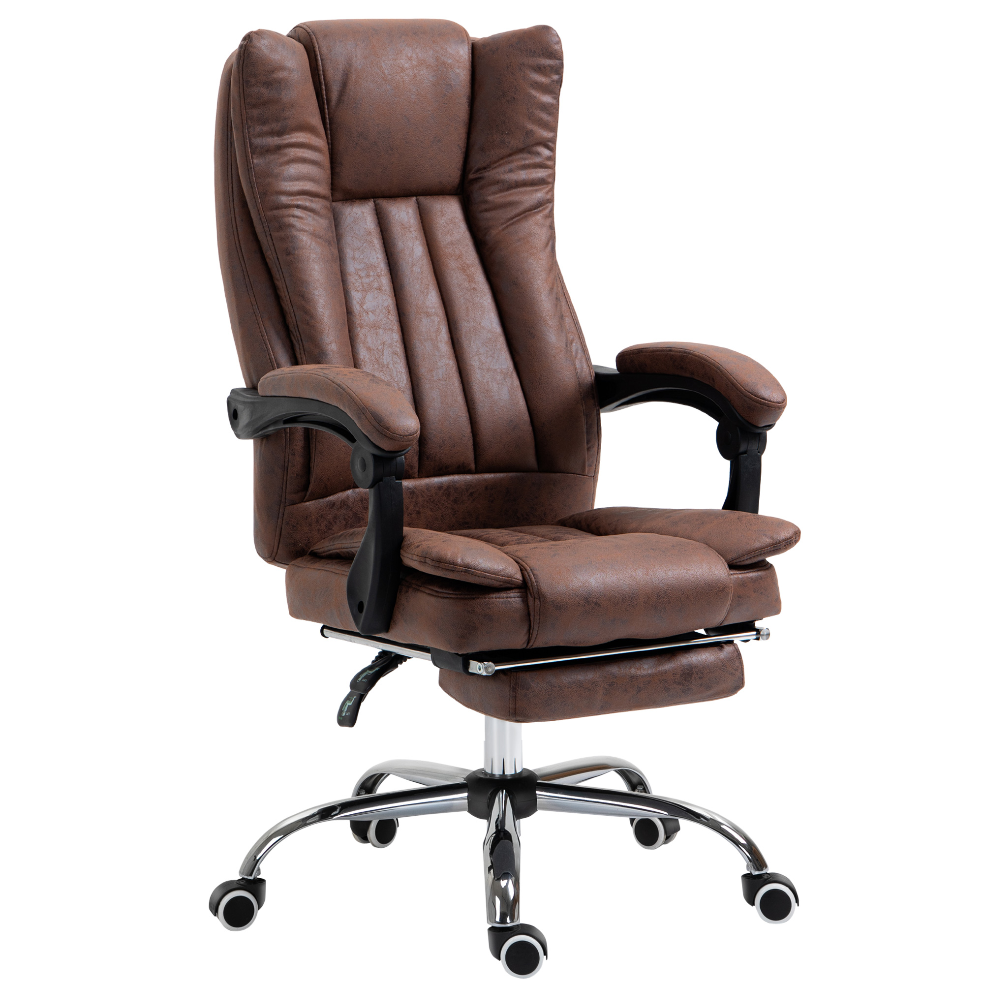 Home Office Chair Microfibre Desk Chair with Reclining Function Armrests Swivel Wheels Footrest Brown - Life Essentials