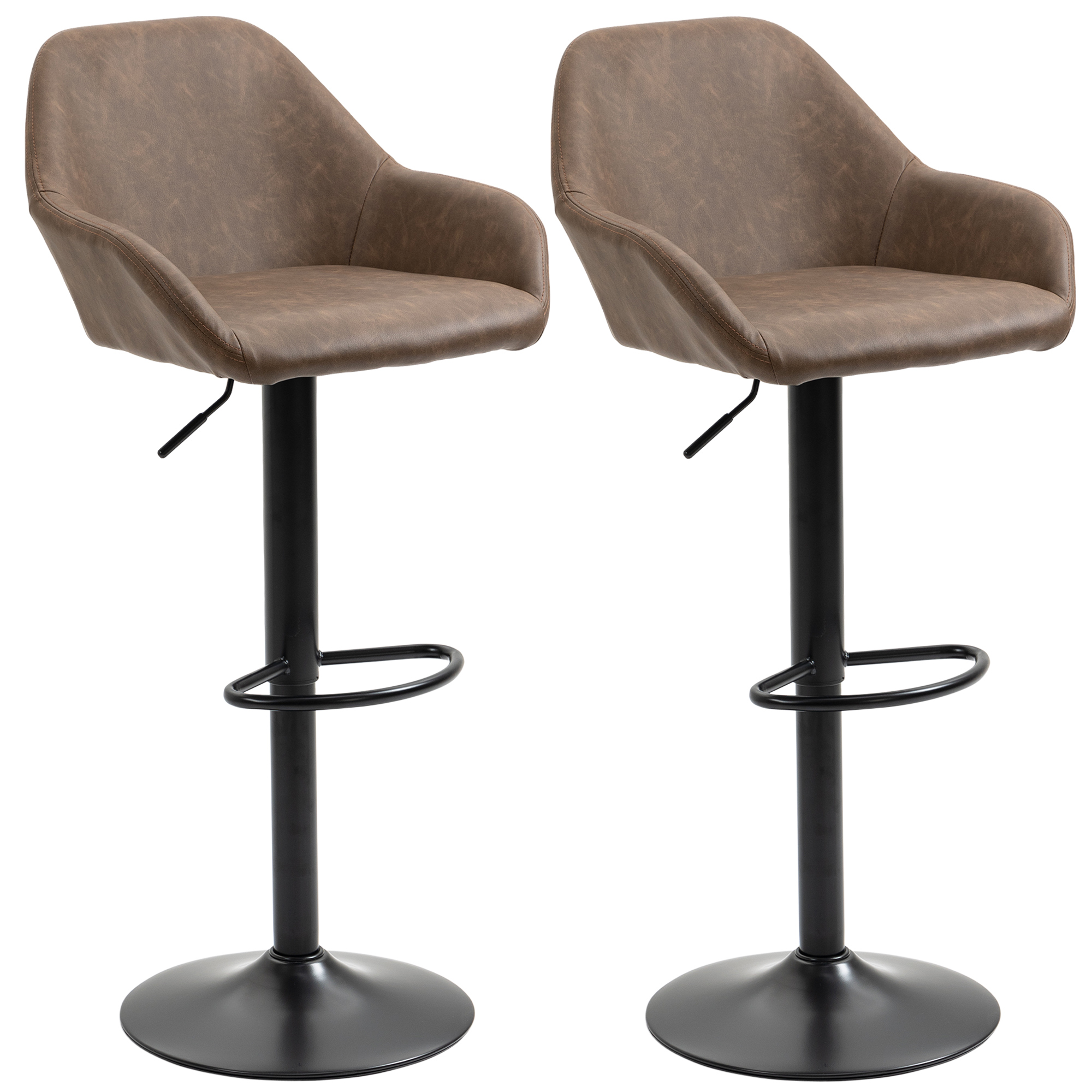 Adjustable Bar Stools Set of 2, Swivel Barstools with Footrest and Backrest, PU Leather Steel Base, for Kitchen Counter Dining Room Dark Brown - Life 