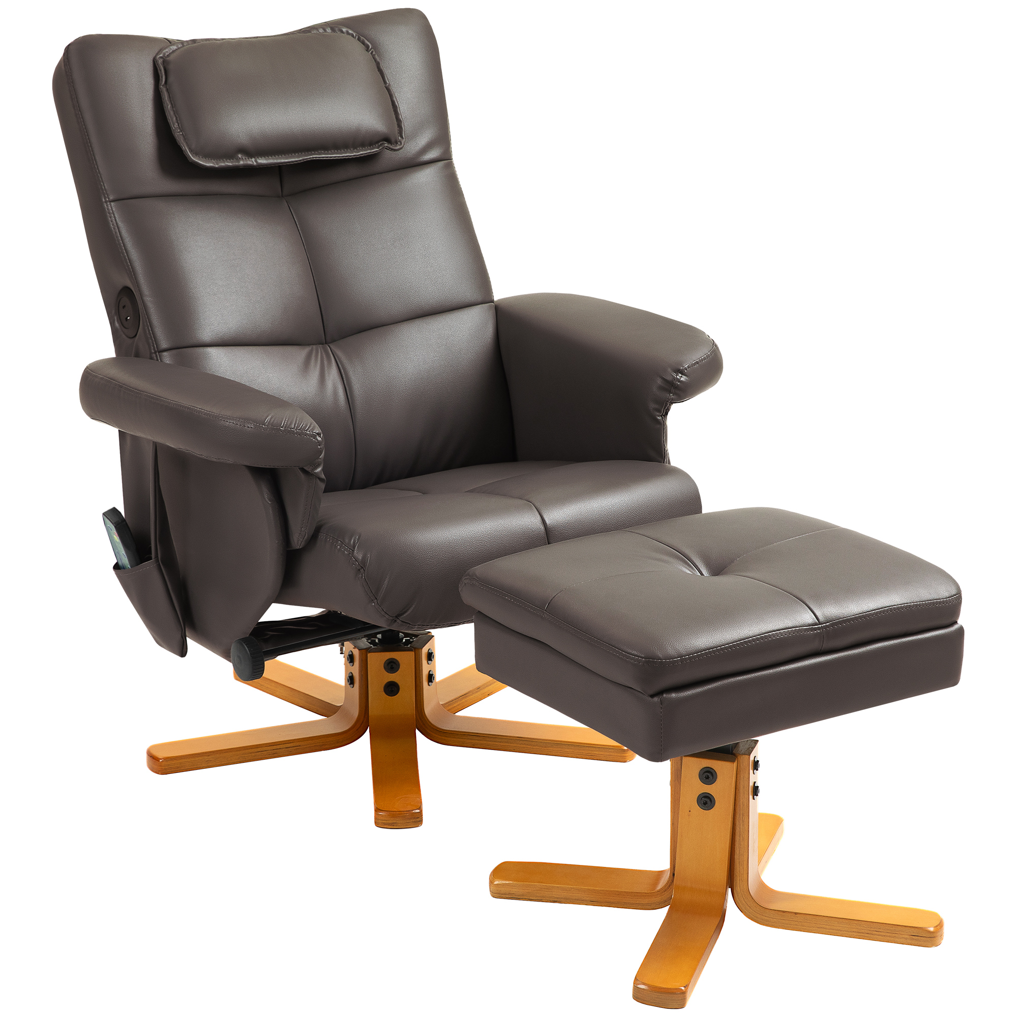 HERON Faux Leather Massage Recliner Chair, with Storage Ottoman - Brown - Life Essentials