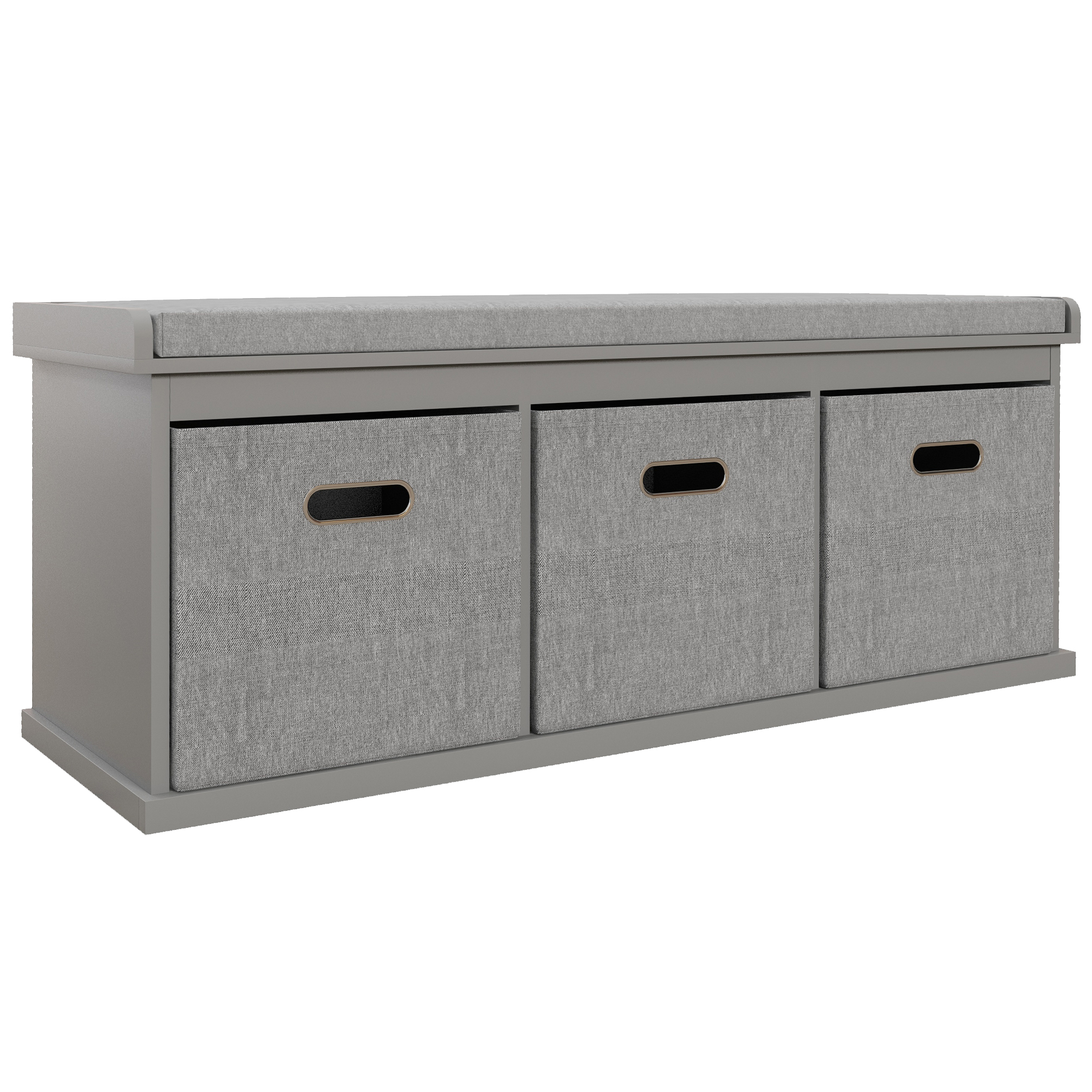 Scott Shoe Storage Bench with Cushion and 3 Fabric Drawers - Grey - Life Essentials