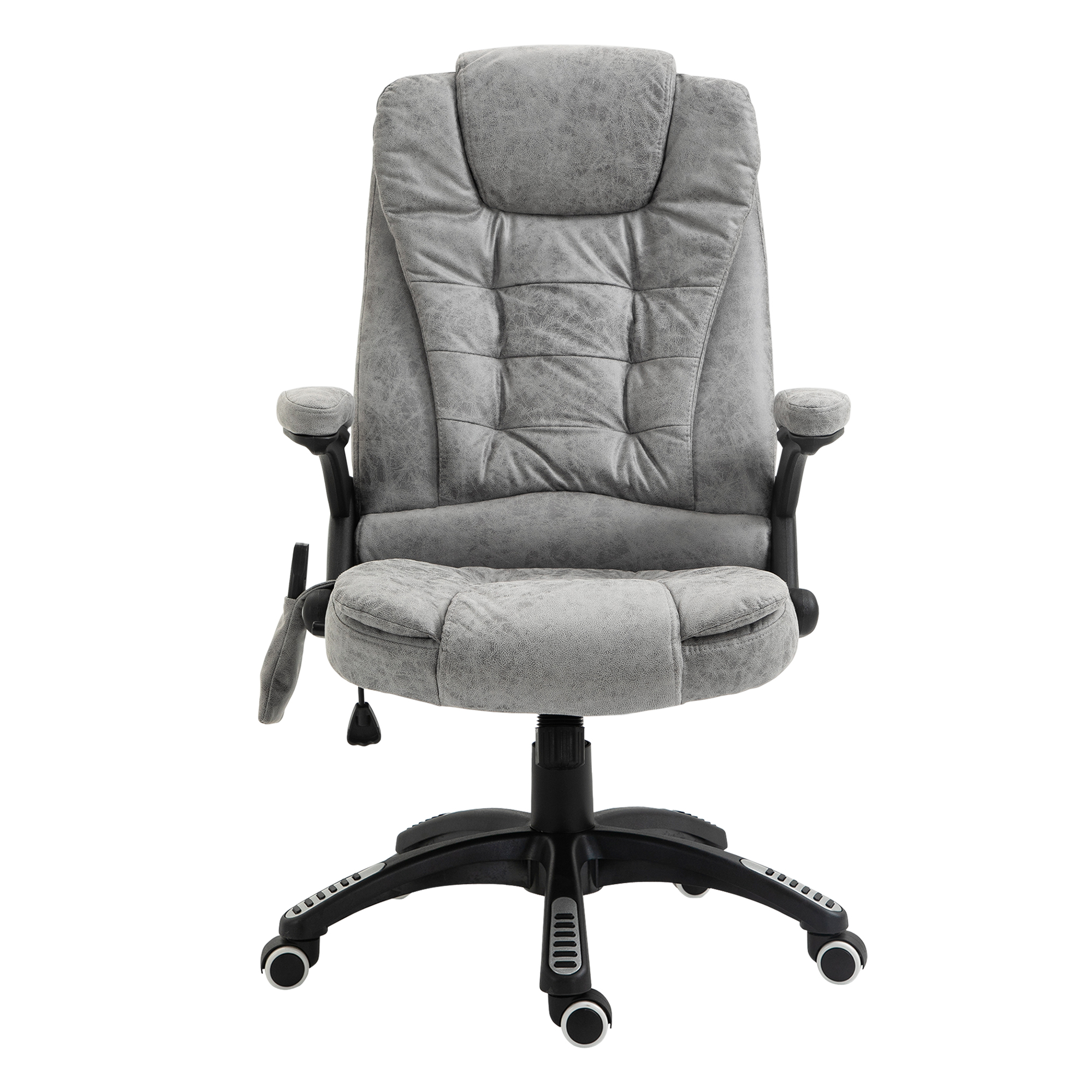 Massage Recliner Chair Heated Office Chair with Six Massage Points Microfiber Cloth 360° Swivel Wheels Grey - Life Essentials