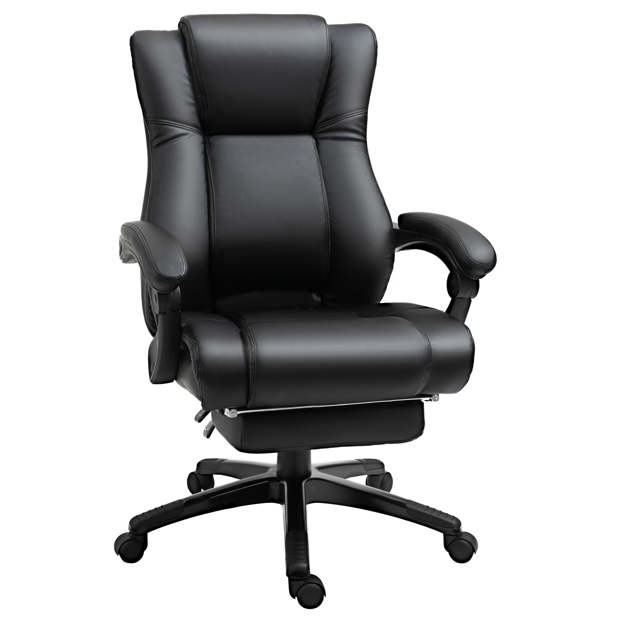 Executive Home Office Chair Swivel High Back Recliner PU Leather Ergonomic Chair, with Footrest, Wheels, Adjustable Height, Black - Life Essentials