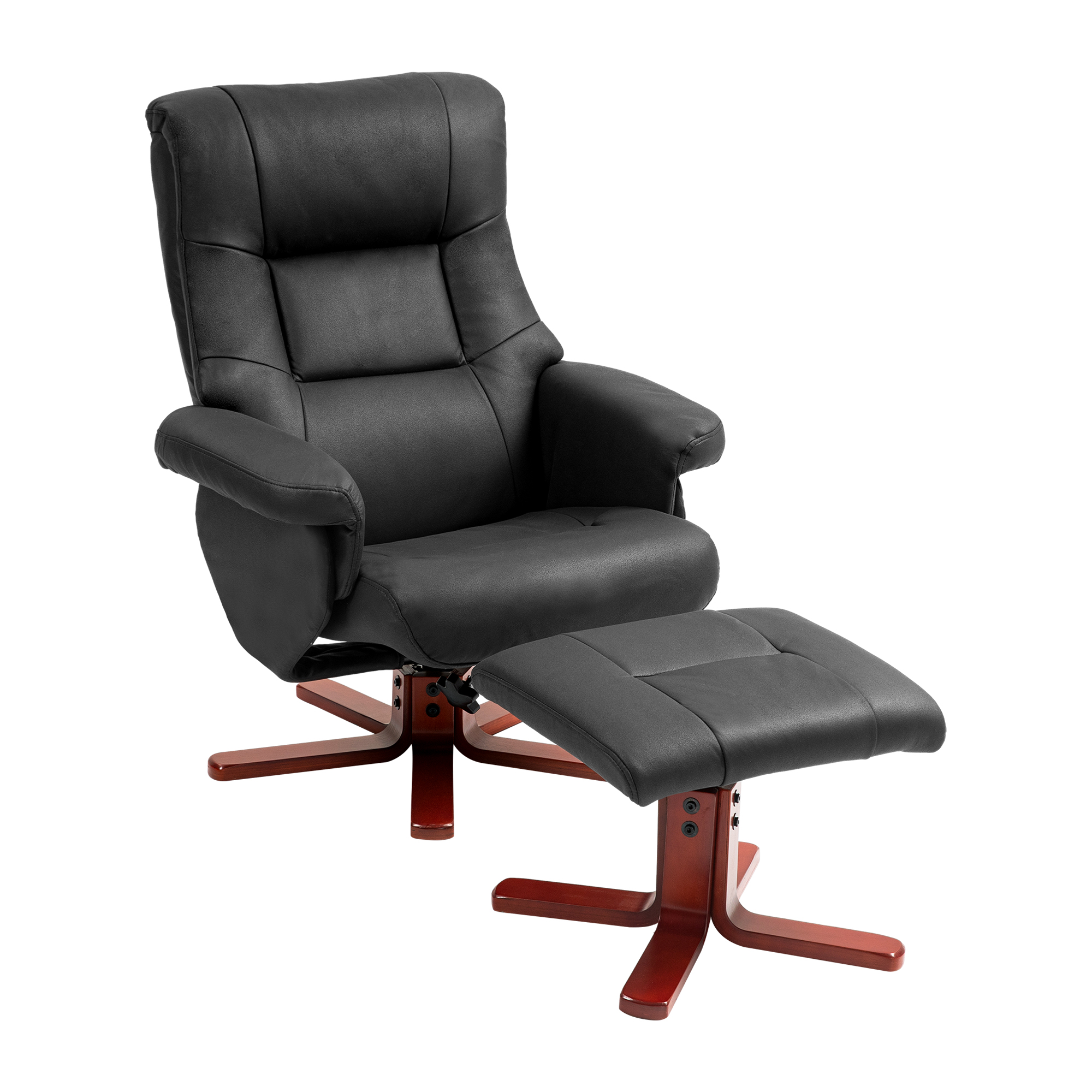 Recliner Sofa - Faux Microfibre Leather Manual Recliner Sofa with Footstool Set Black 79cm - Life Essentials