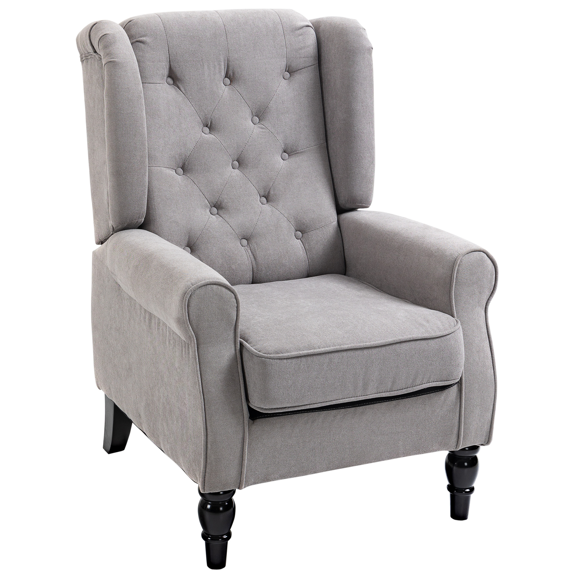Retro Accent Chair, Wingback Armchair with Wood Frame Button Tufted Design for Living Room Bedroom, Grey - Life Essentials