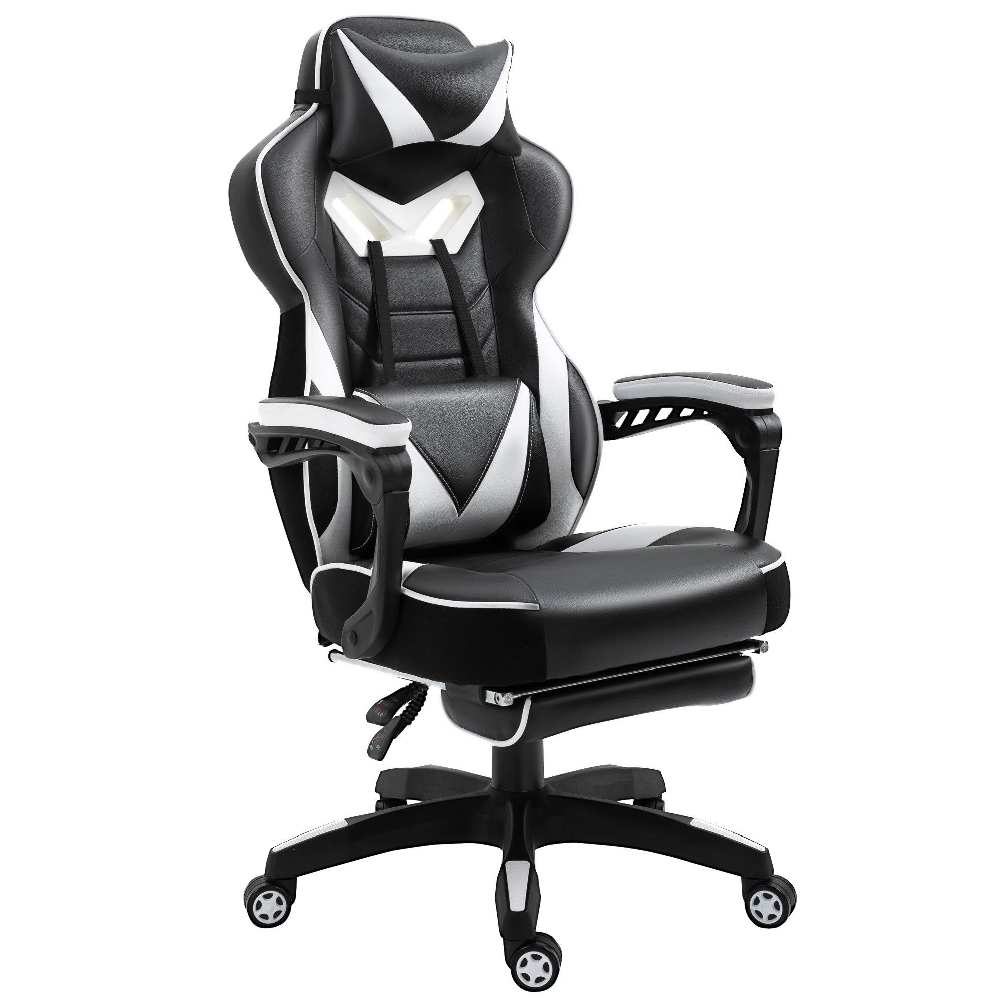 Ergonomic Racing Gaming Chair Office Desk Chair Adjustable Height Recliner with Wheels, Headrest, Lumbar Support, Retractable Footrest White - Life 