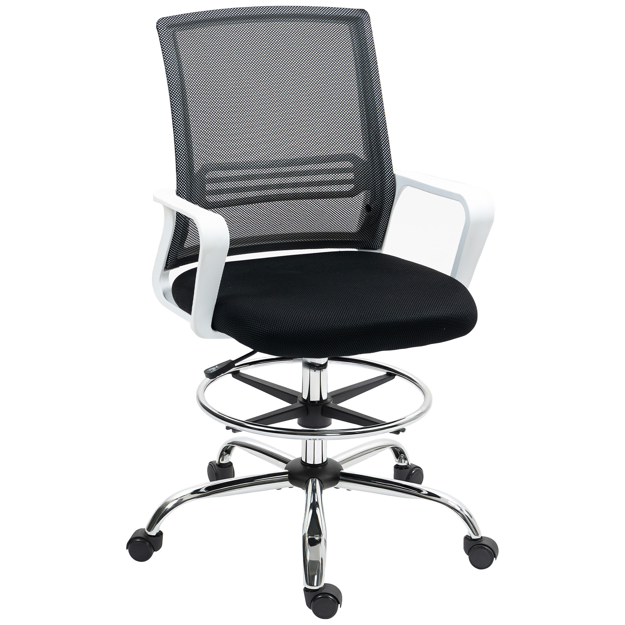 HERON Draughtsman Chair, Mesh Drafting Chair, Ergonomic Office Chair with Lumbar Support, Adjustable Foot Ring, Black - Life Essentials