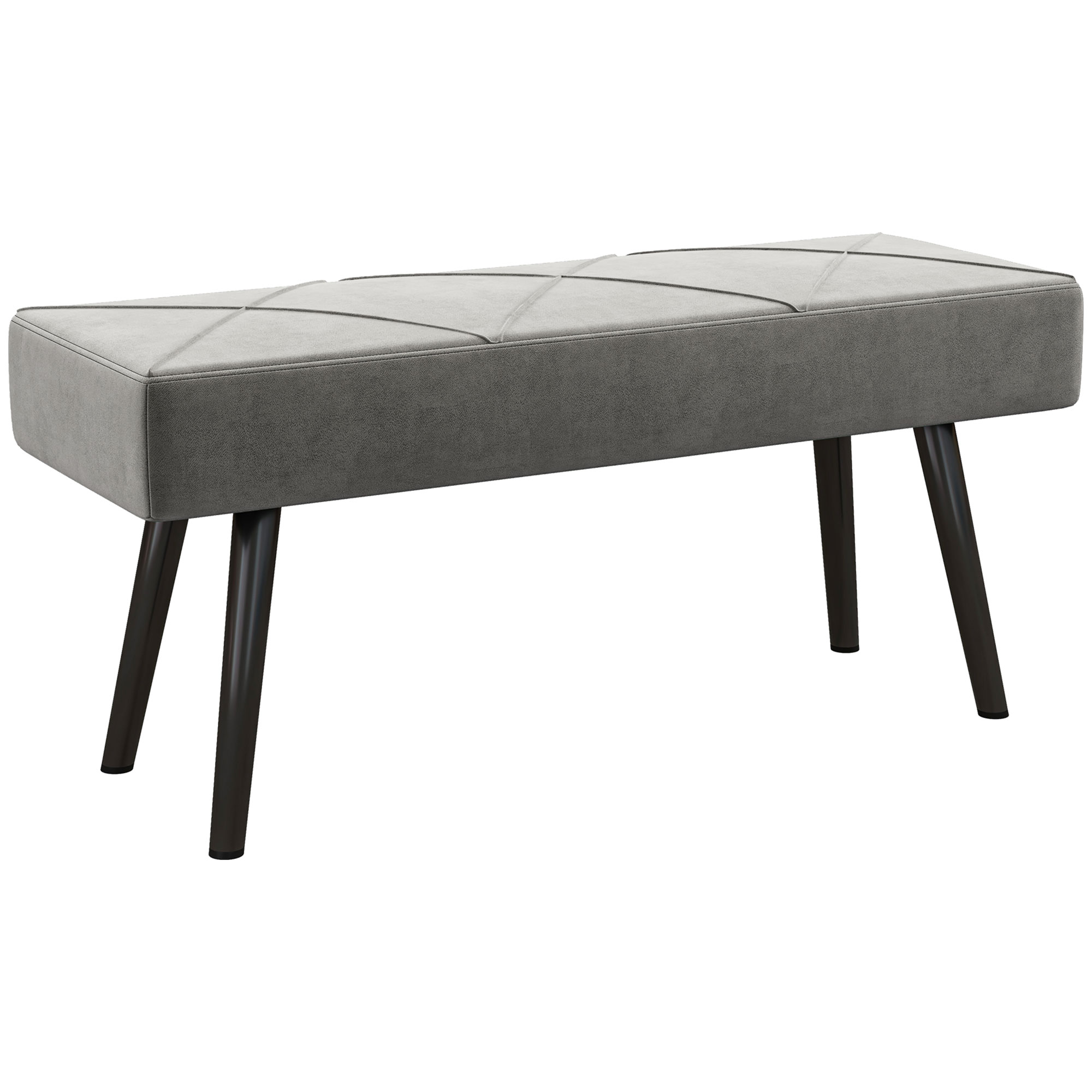 End of Bed Bench with X-Shape Design and Steel Legs, Upholstered Hallway Bench for Bedroom, Grey - Life Essentials