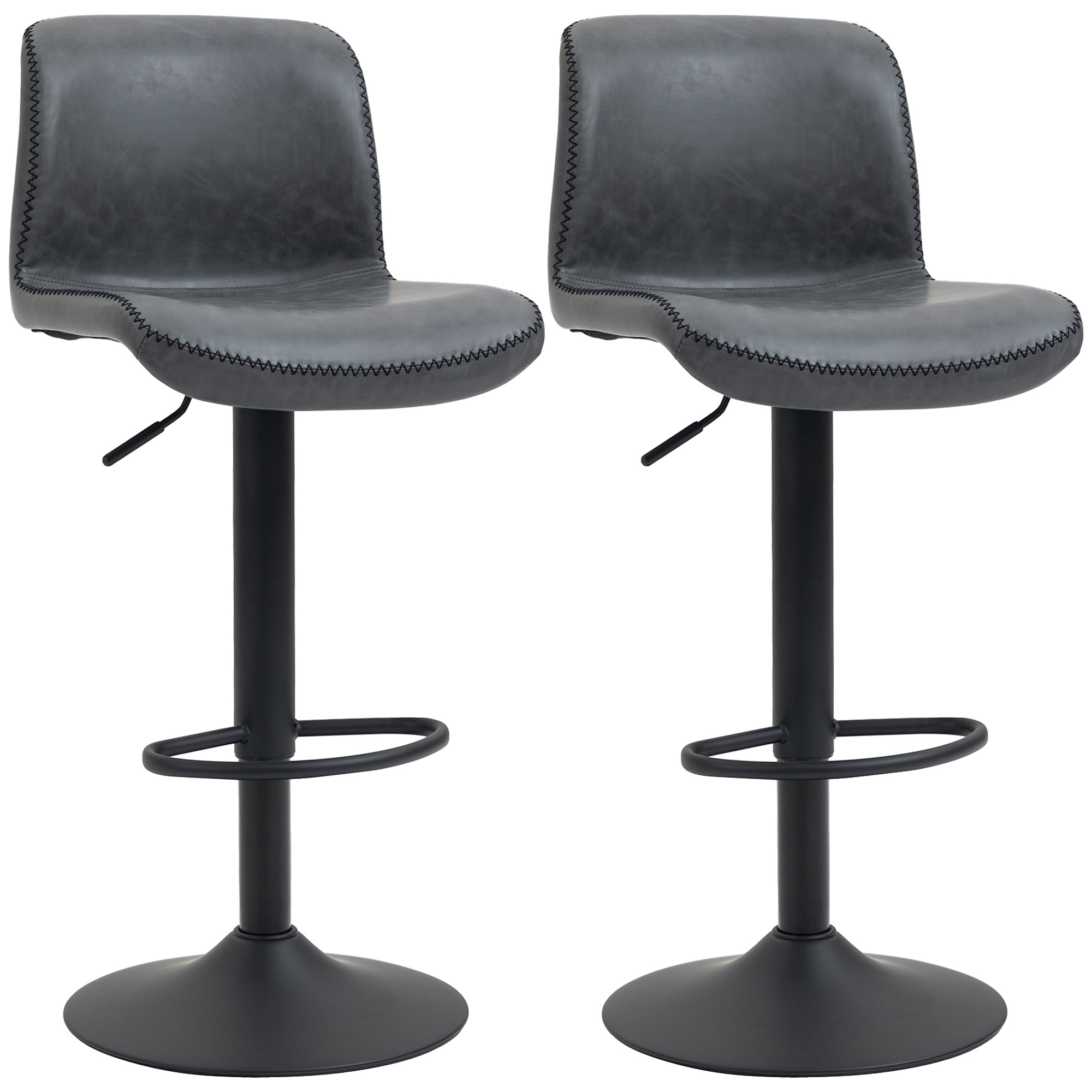 Set of 2 Bar Stool Adjustable Height Swivel Footrest and Base for Breakfast Bar, Kitchen and Home, Dark Grey - Life Essentials