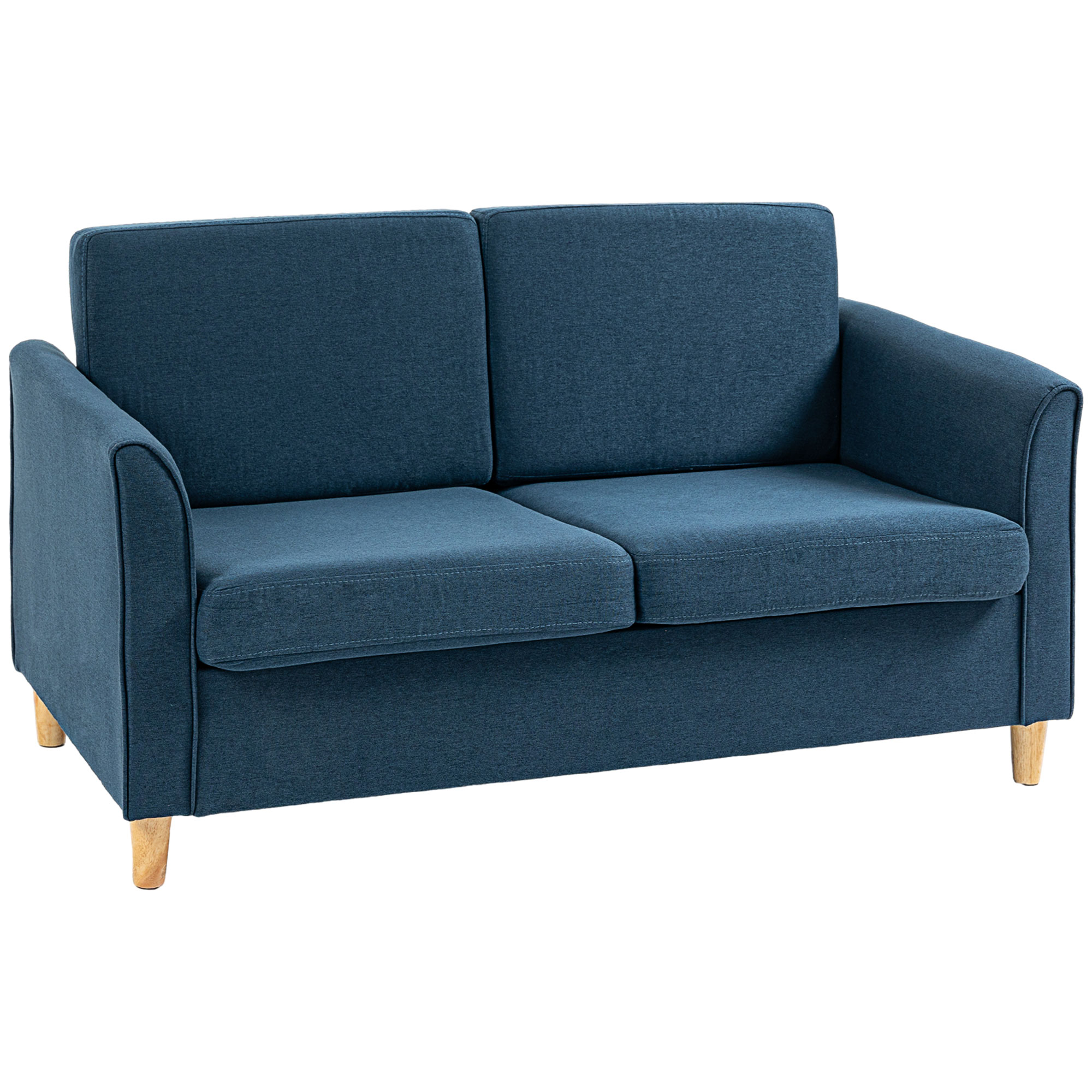 Compact Loveseat Sofa, Modern 2 Seater Sofa for Living Room with Wood Legs and Armrests, Blue - Life Essentials