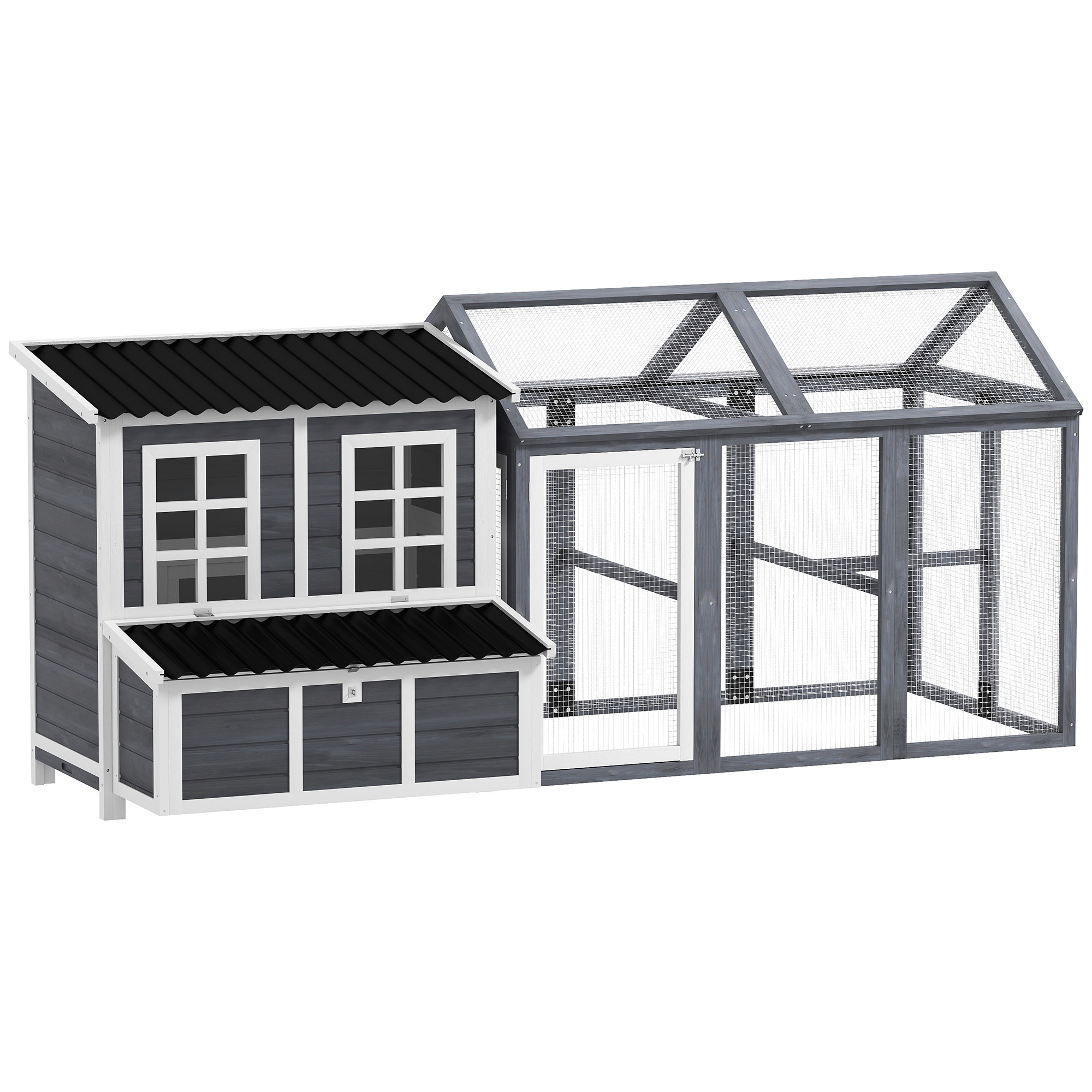 PAWSTER 2-Piece Wooden Chicken Coop and Run Set, Poultry Run Cage with Nesting Box, Slide-Out Tray, Roof, Perch - Life Essentials