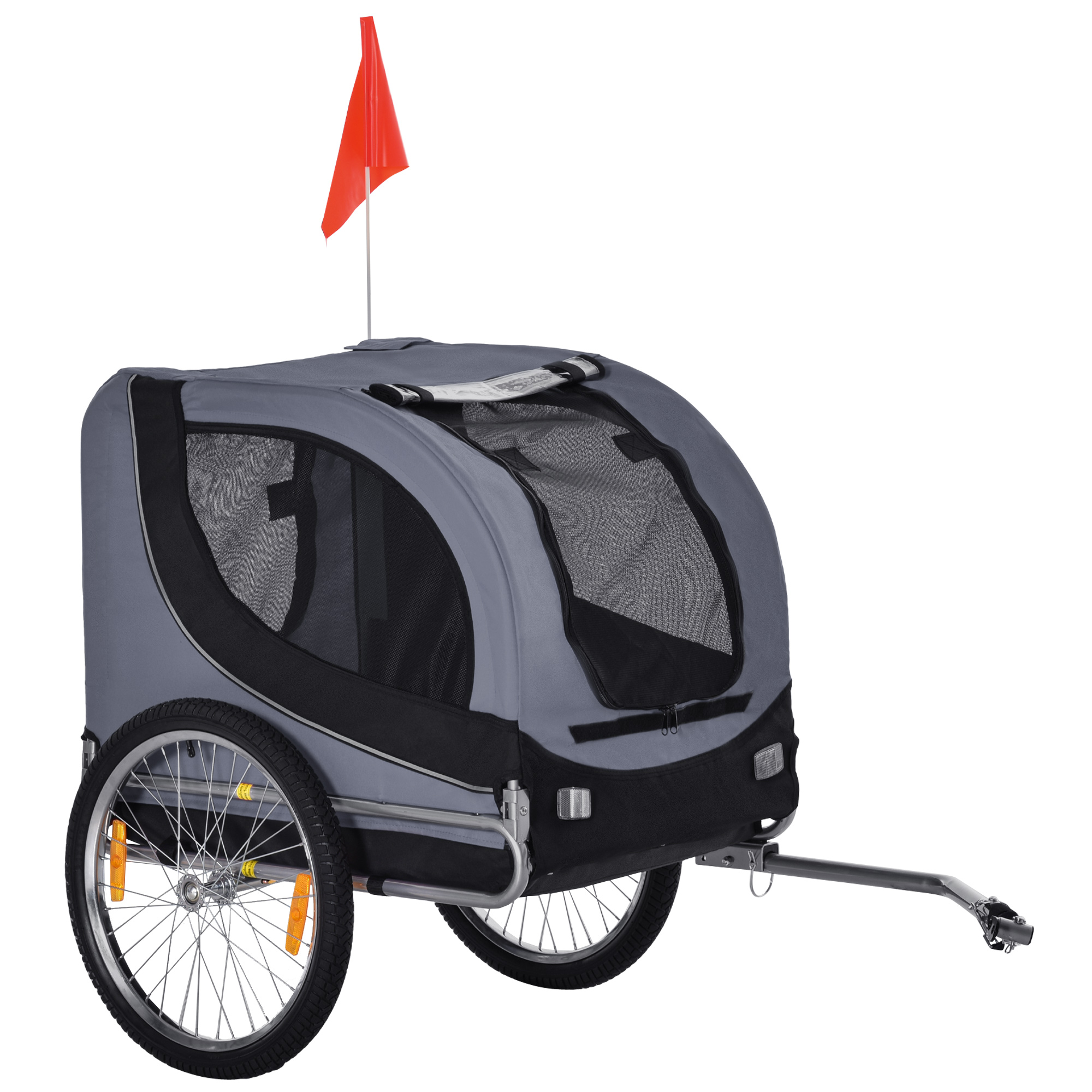 Dog Bike Trailer Steel Pet Cart Carrier for Bicycle Kit Water Resistant Travel Grey and Black - Life Essentials