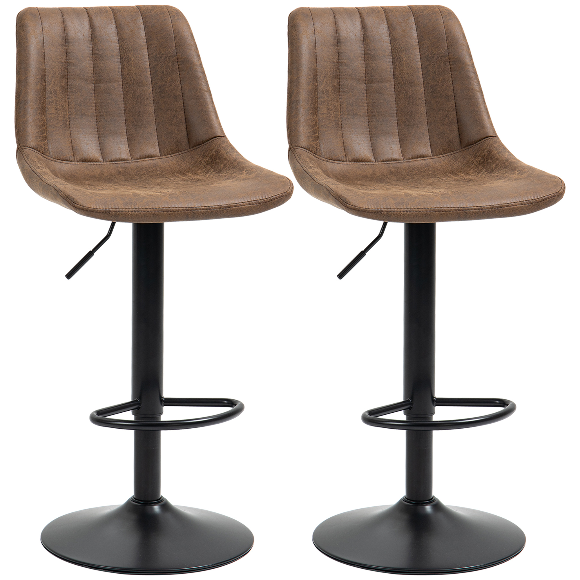 Adjustable Bar Stools Set of 2 Counter Height Barstools Dining Chairs 360deg Swivel with Footrest for Home Pub, Brown - Life Essentials