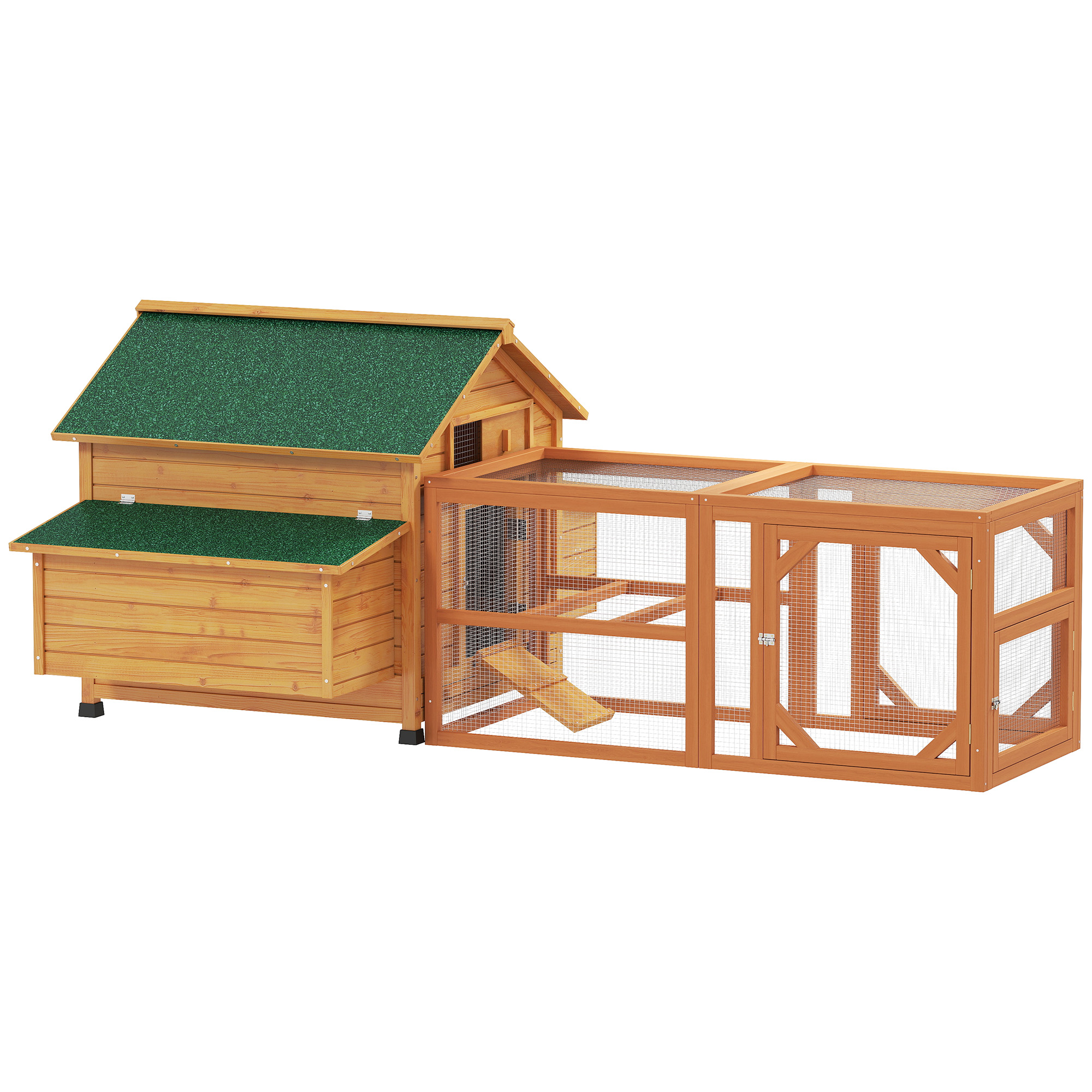 PAWSTER 2 Piece Wooden Chicken Coop and Run Set, Poultry Run Cage with Nesting Box, Slide-Out Tray, for 4-8 Chickens, Yellow - Life Essentials