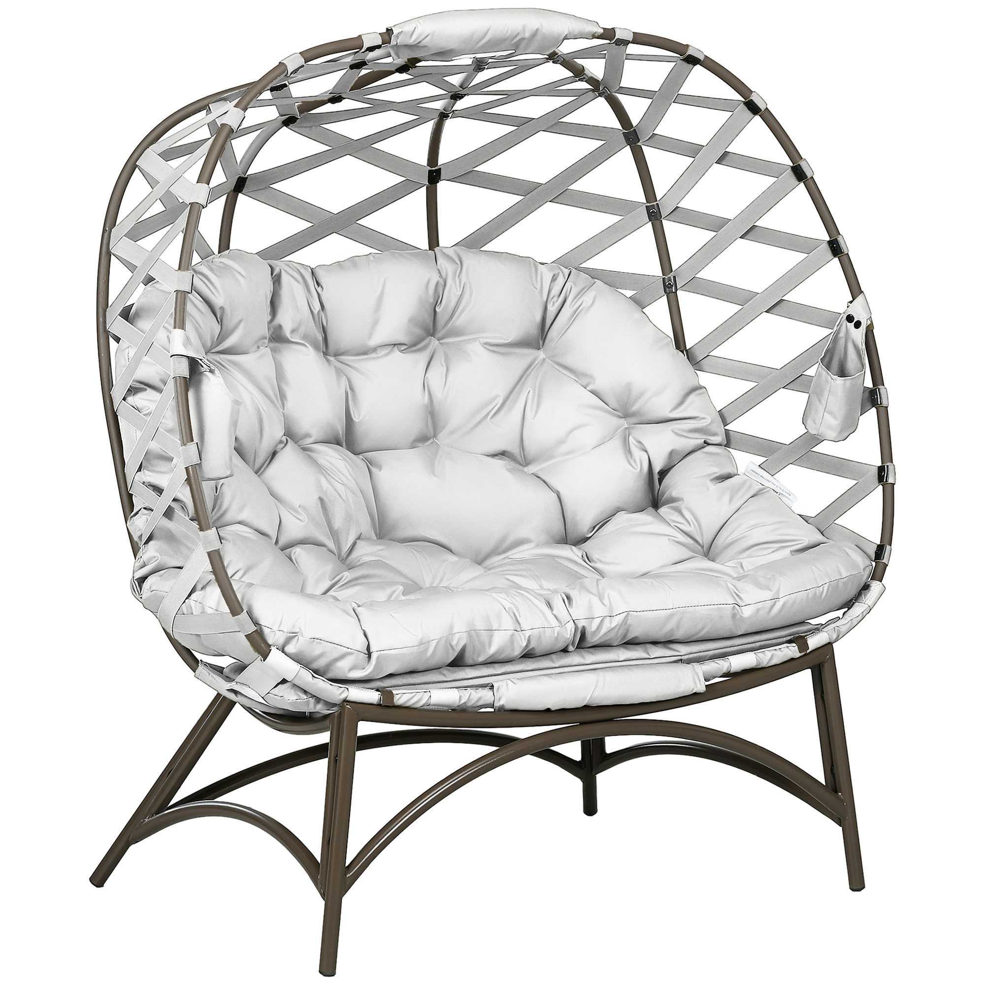 SUNVISTA 2 Seater Egg Chair Outdoor, Folding Weave Garden Furniture Chair with Cushion, Cup Pockets - Light Grey - Life Essentials
