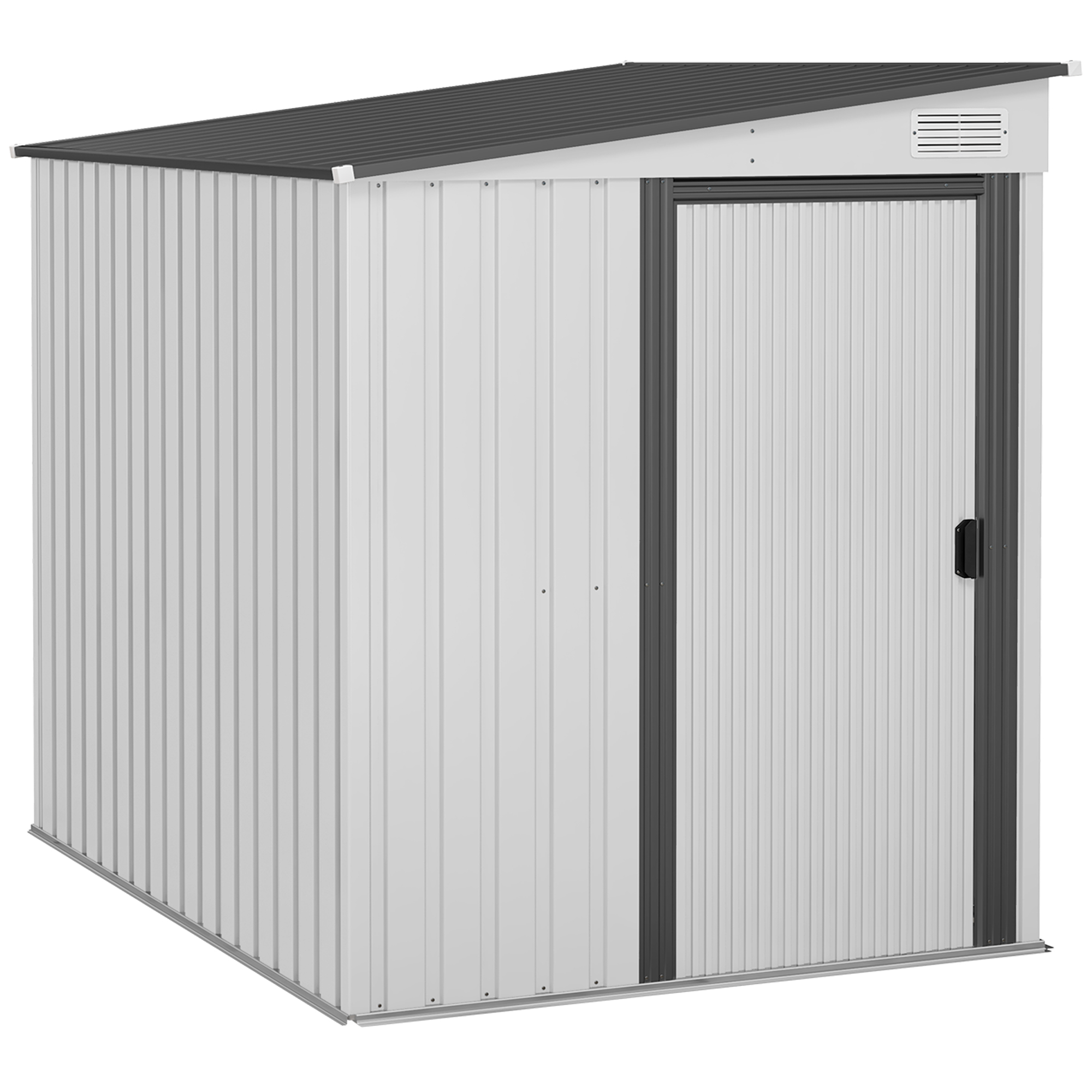 5 x 7FT Galvanised Metal Shed with Foundation, Lean to Tool Garden Shed with Sliding Doors and 2 Vents, White - Life Essentials