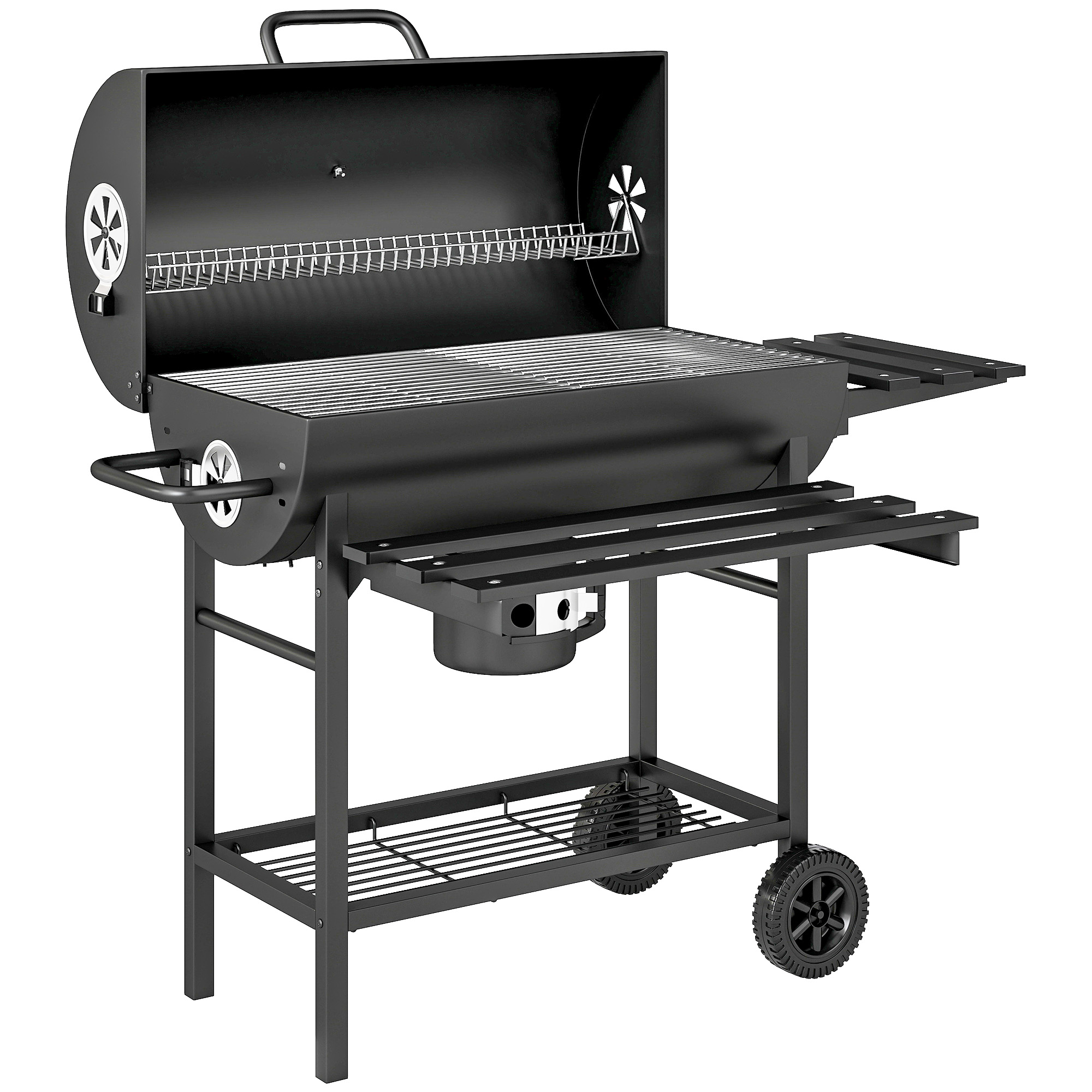 SUNVISTA Charcoal BBQ Grill, Foldable Shelf, Warming Rack, Wheels, Portable Smoker, Black - Life Essentials