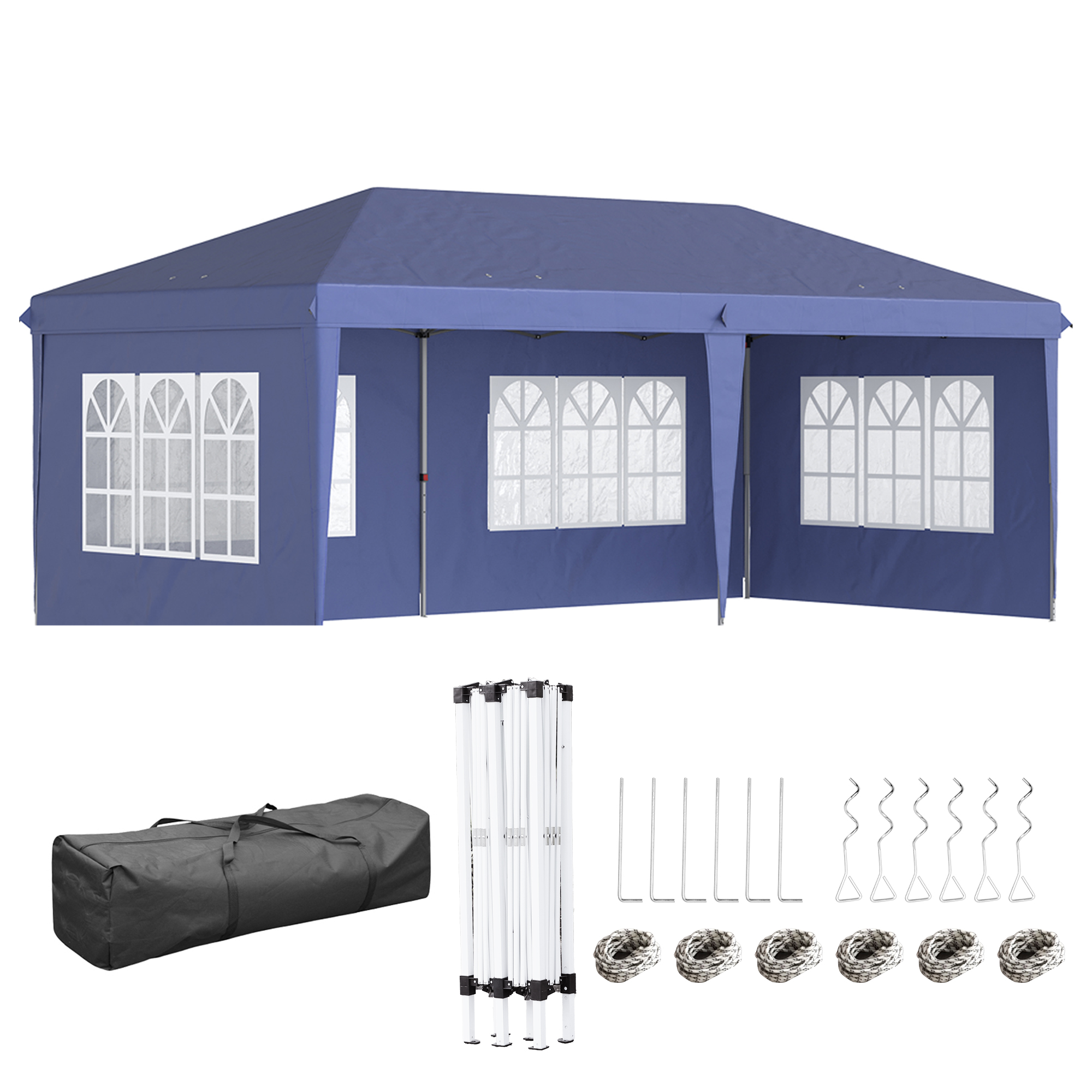 3 x 6m Pop Up Gazebo, Height Adjustable Marquee Party Tent with Sidewalls and Storage Bag, Blue - Life Essentials