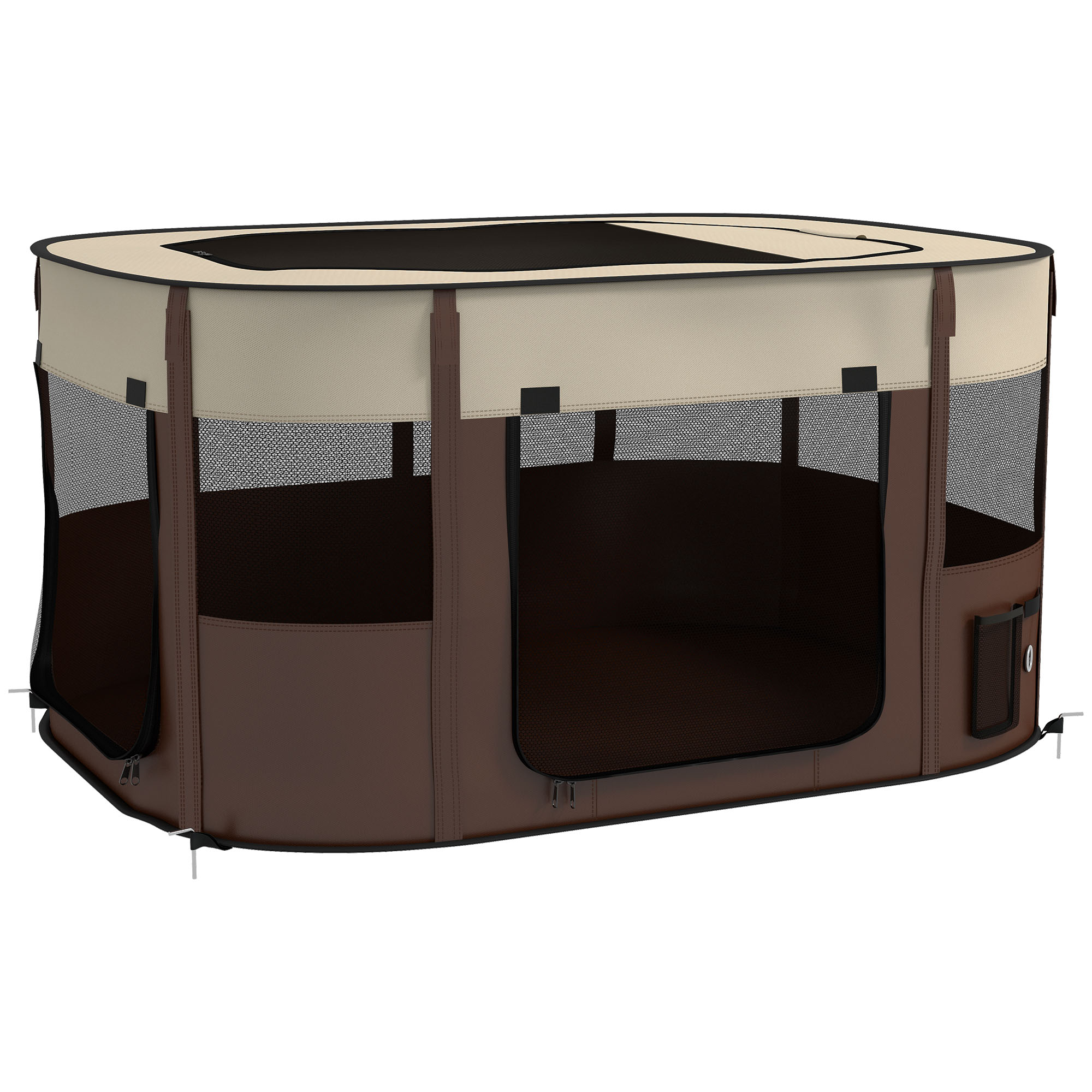 Shelley Oxford Fabric Foldable Dog Pen with Storage Bag 59H x 114L x 89Wcm - Brown - Life Essentials