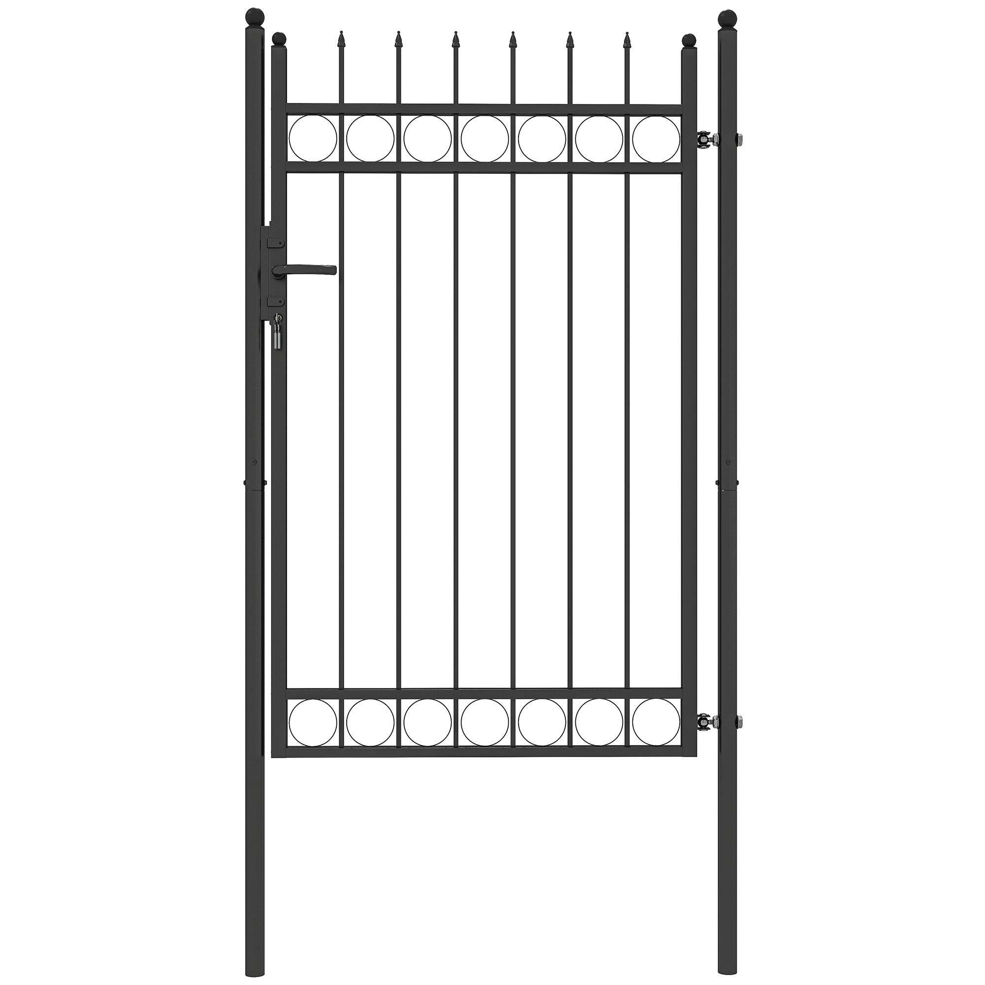 SUNVISTA Galvanised Steel Garden Gate, 105x204cm Security Barrier with Lock & Keys, Black - Life Essentials