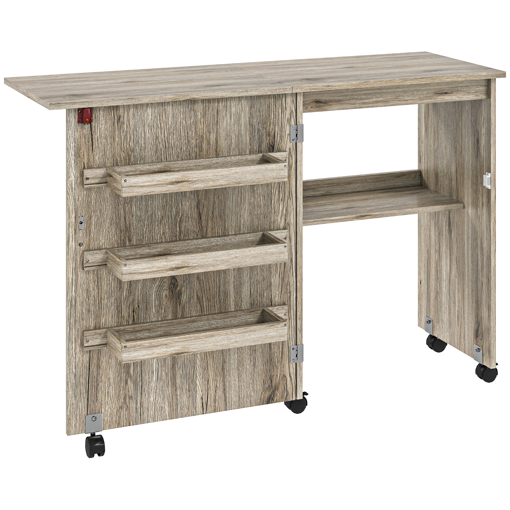 HERON Folding Sewing Table, Drop Leaf Craft Table with Storage Bins, Grey - Life Essentials