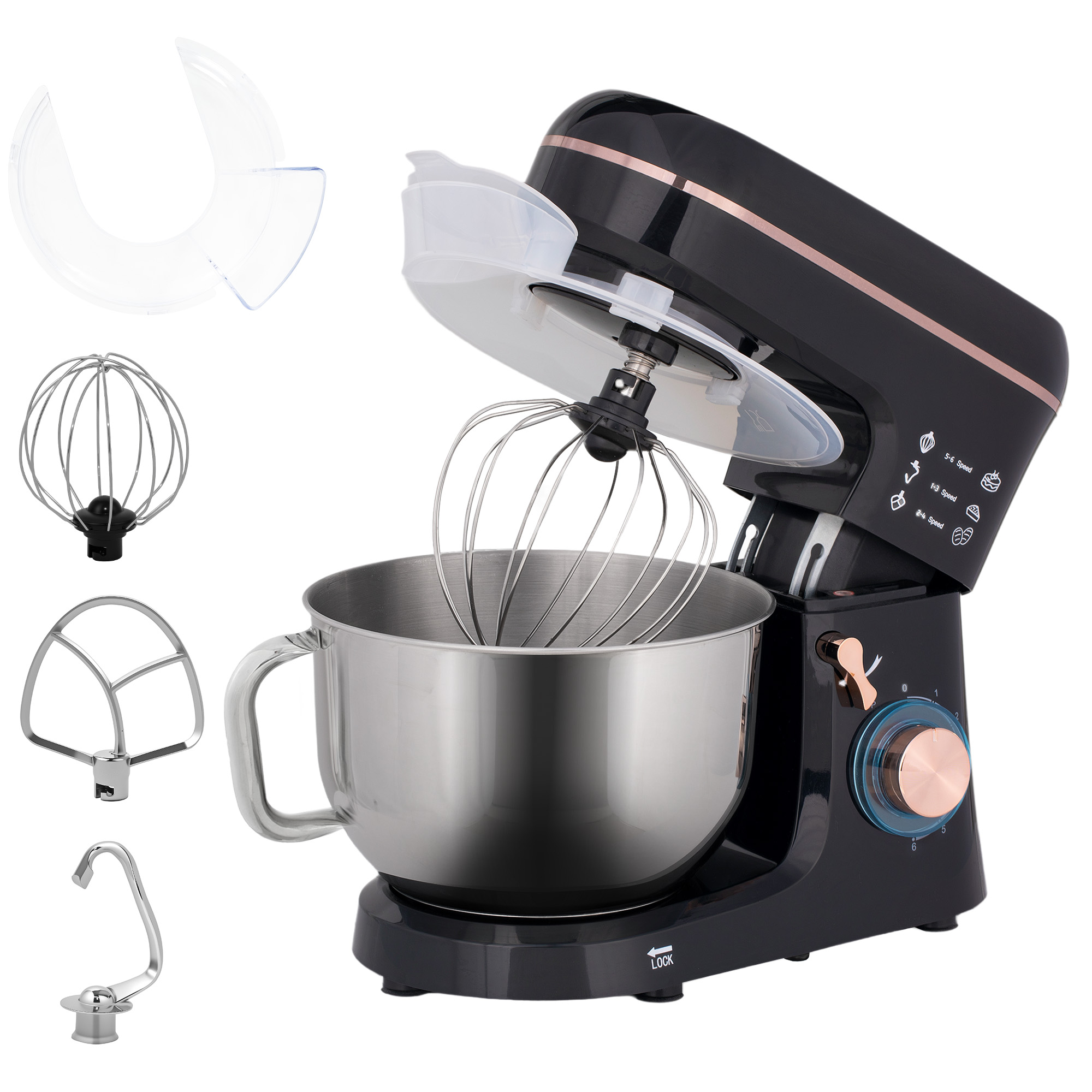 HERON Stand Mixer, 5L Food Mixer for Baking, 6 Speeds and Pulse Setting, 1400W Cake Electric Kitchen Mixer, Black - Life Essentials