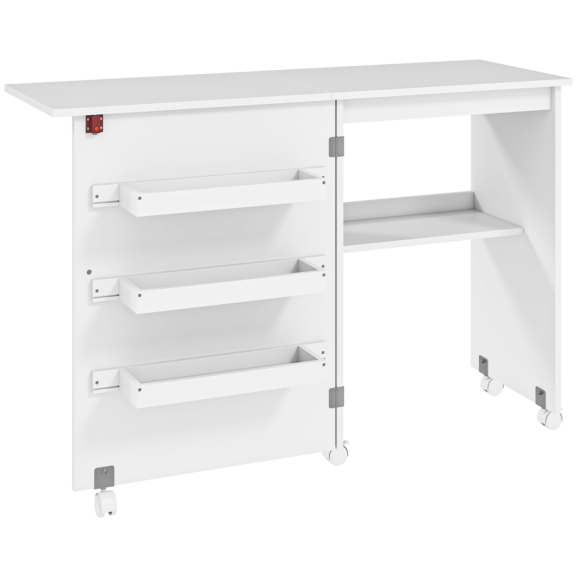 HERON Folding Sewing Table, Drop Leaf Craft Table with Storage Bins, White - Life Essentials