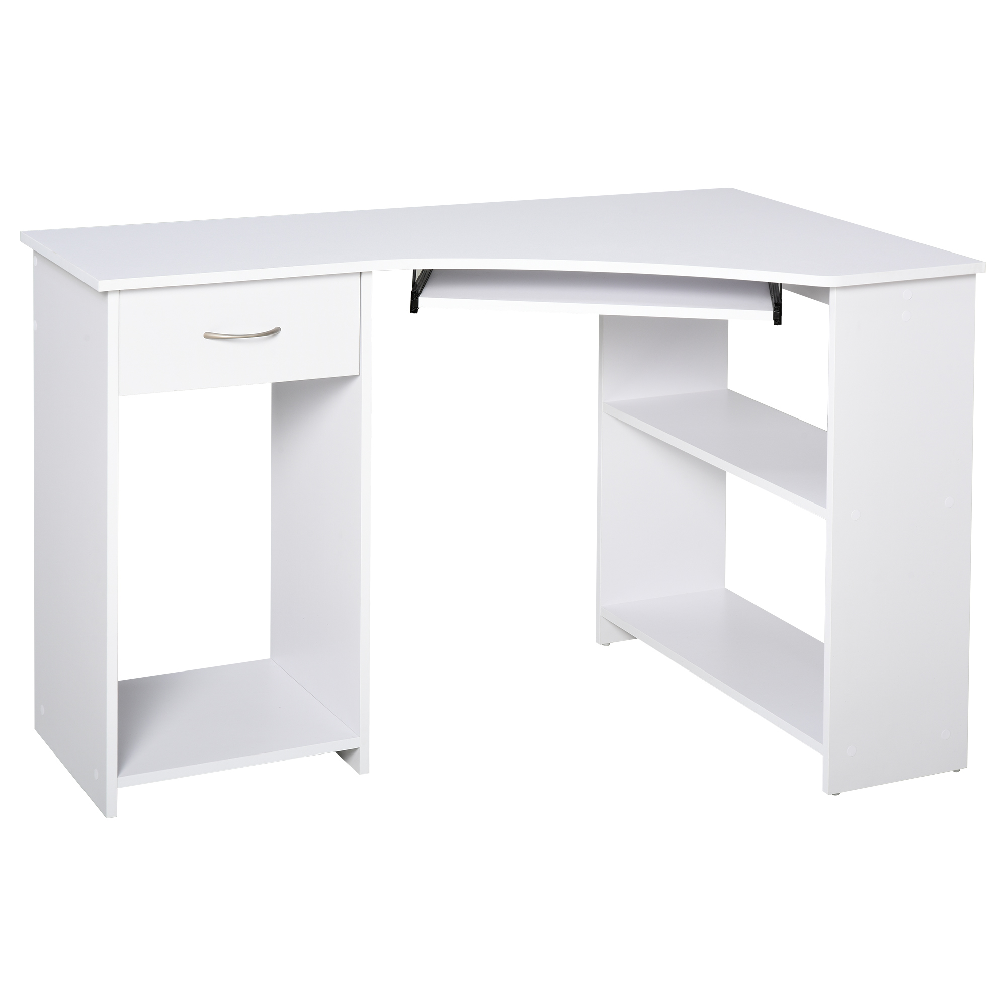 L-Shaped Corner Computer Desk w/ 2 Shelves Wide Worktop Keyboard Tray Drawer & CPU Stand Home Office Study Bedroom Furniture White - Life Essentials
