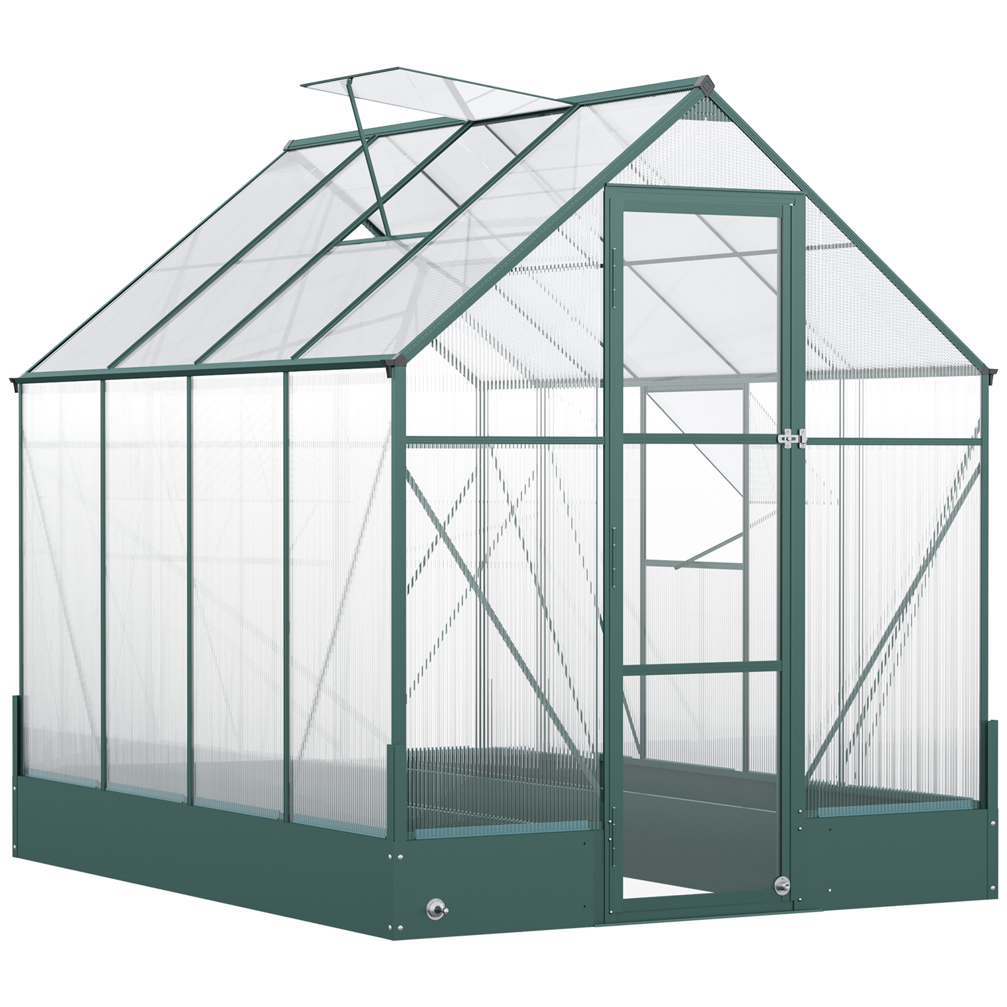 Garden Walk-in Aluminium Greenhouse Polycarbonate with Plant Bed, Temperature Controlled Window, Foundation - Life Essentials