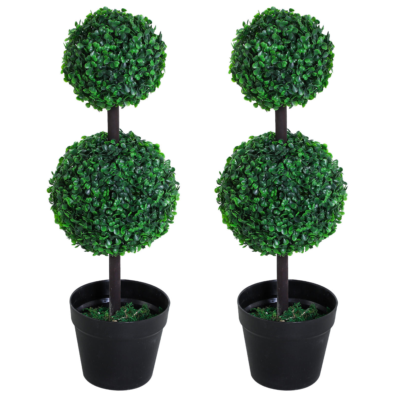 Set of 2 Artificial Boxwood Ball Topiary Trees Potted Decorative Plant Outdoor and Indoor Décor (67cm) - Life Essentials