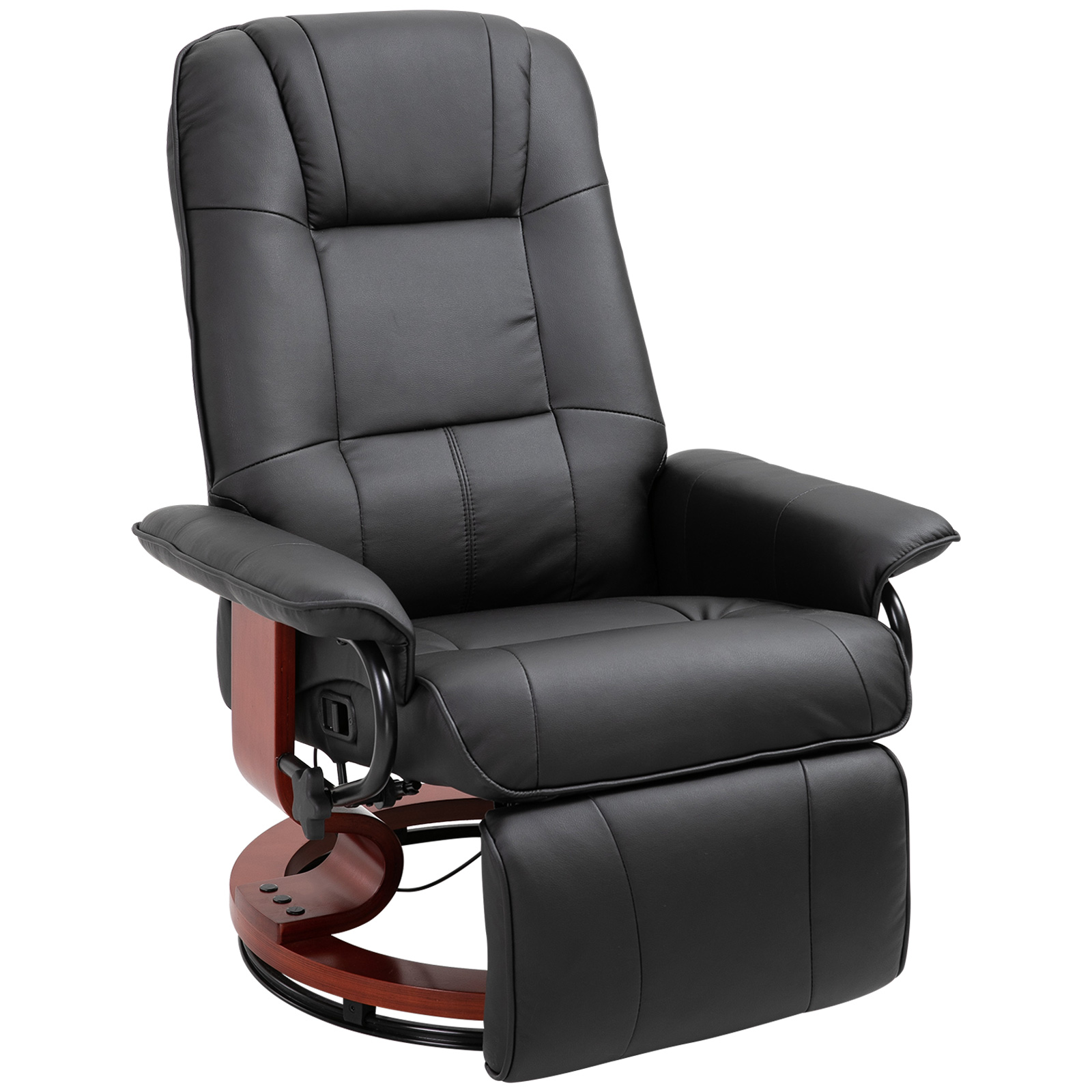 Manual Recliner Chair Armchair Sofa with Faux Leather Upholstered Wooden Base for Living Room Bedroom, Black - Life Essentials