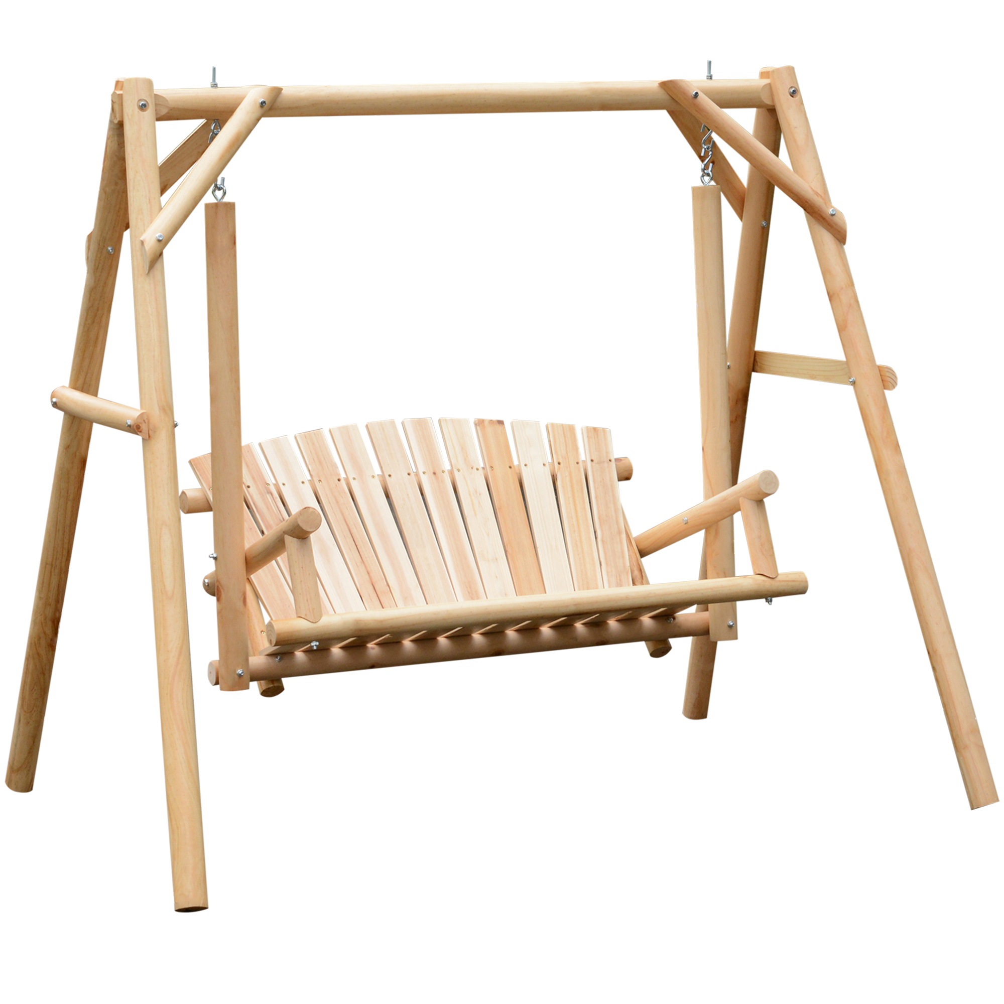 Outdoor 2 Seater Larch Wood Wooden Garden Porch Swing Chair Hammock Bench Lounger - Life Essentials