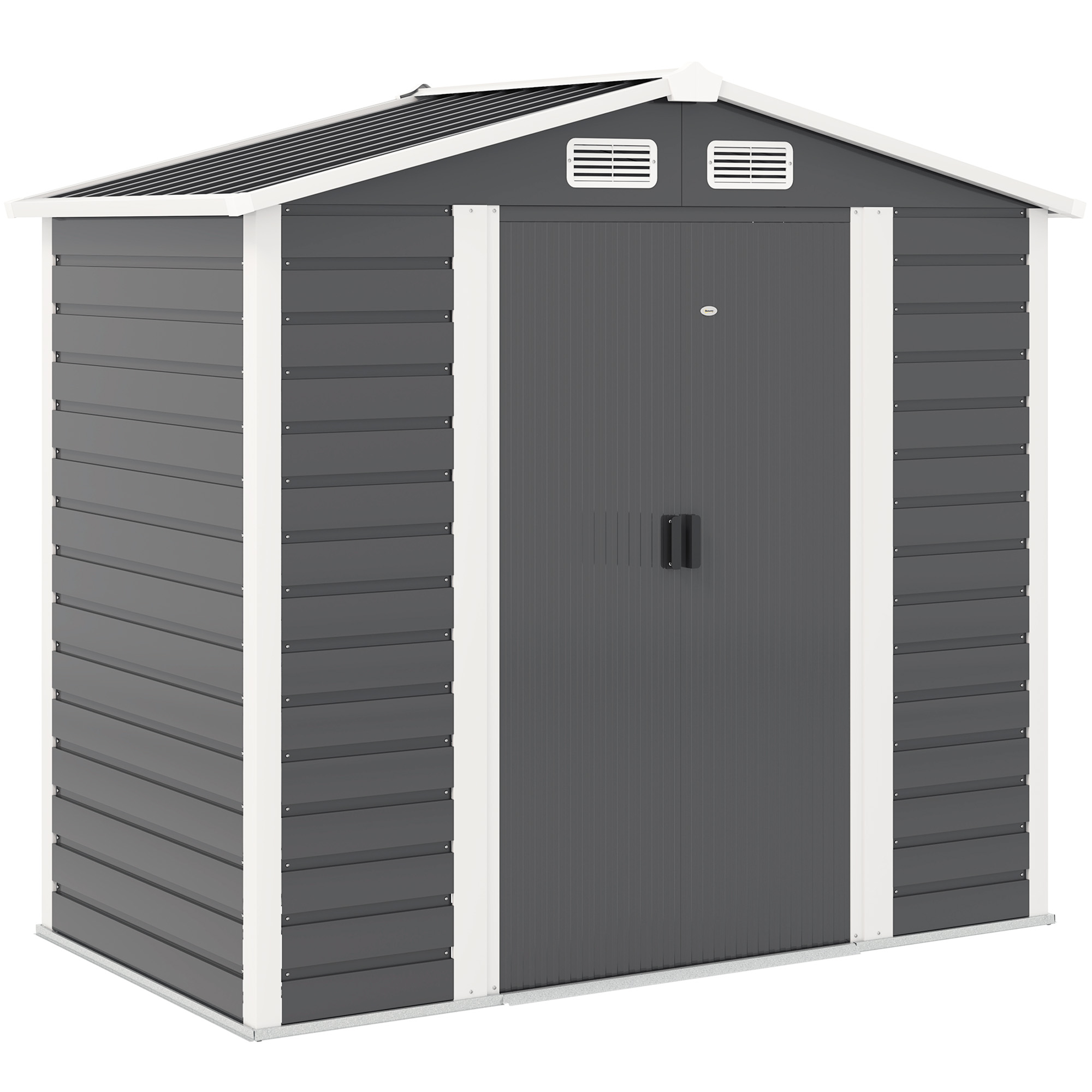 SUNVISTA 7x4ft Garden Shed with Lockable Double Doors, Galvanised Steel Frame, Vents & Gloves, Outdoor Storage, Dark Grey - Life Essentials