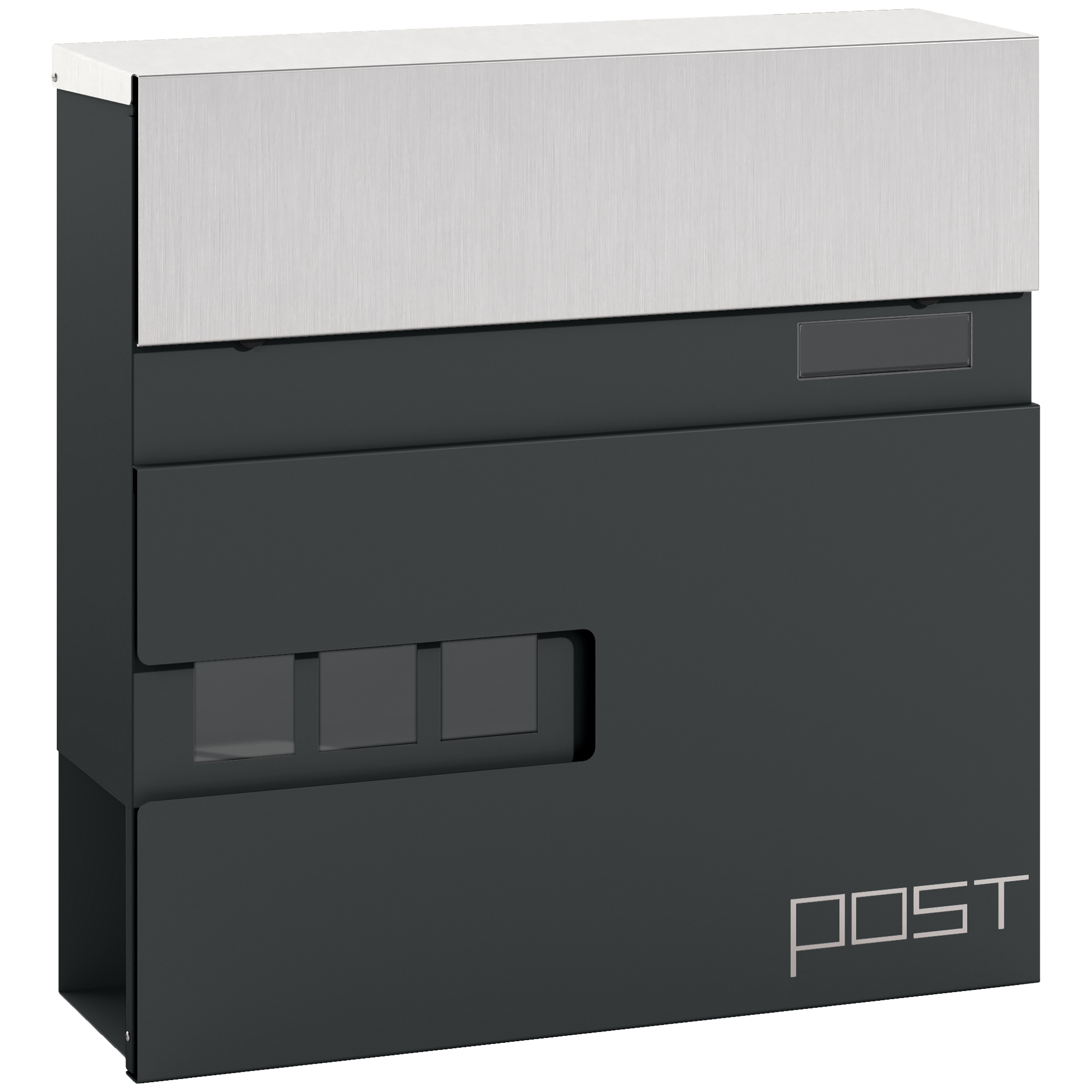 HERON Locking Galvanised Steel Letterbox - Charcoal Grey/Black - Life Essentials