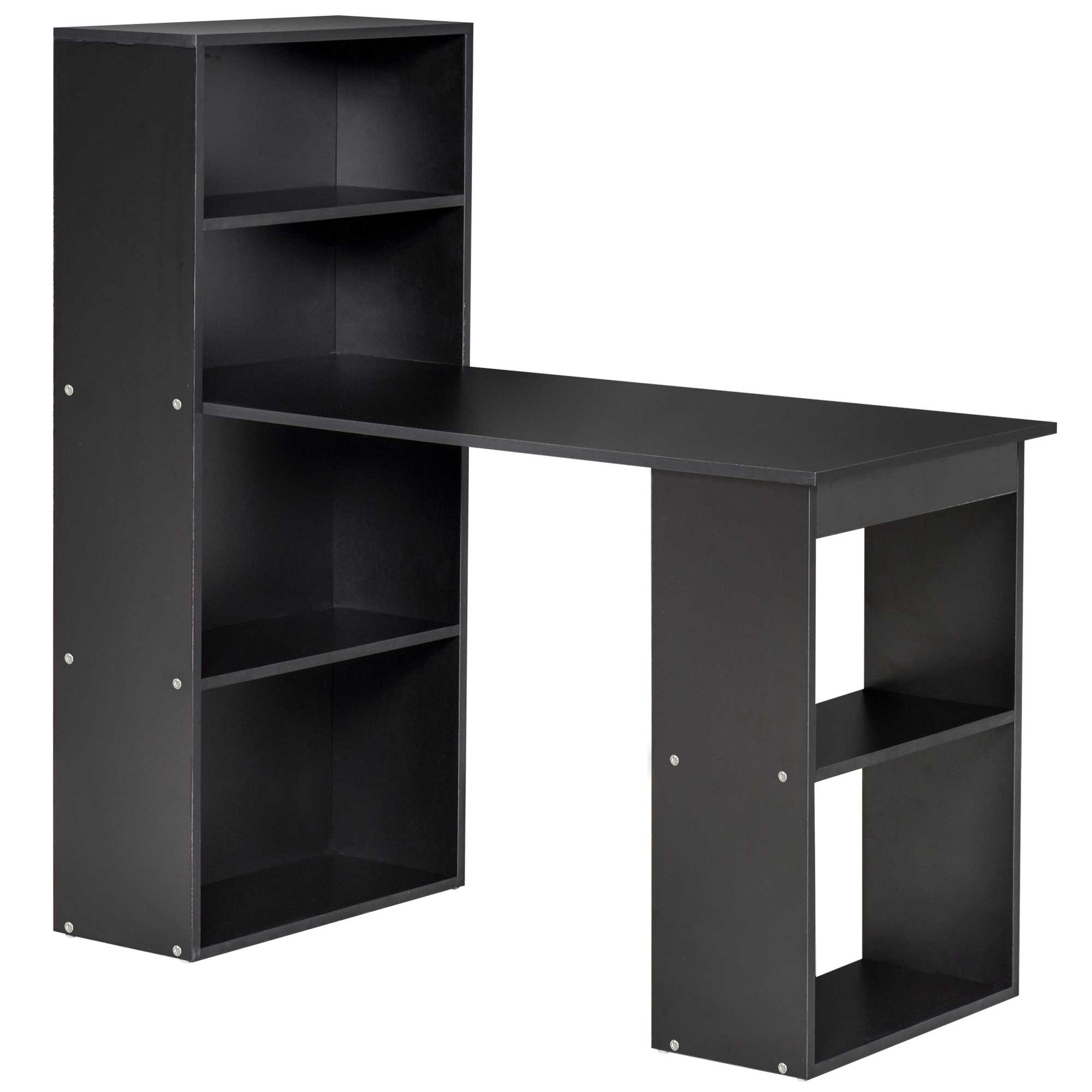 120cm Modern Computer Desk Bookshelf Writing Table Workstation PC Laptop Study Home Office 6 Shelves Black - Life Essentials