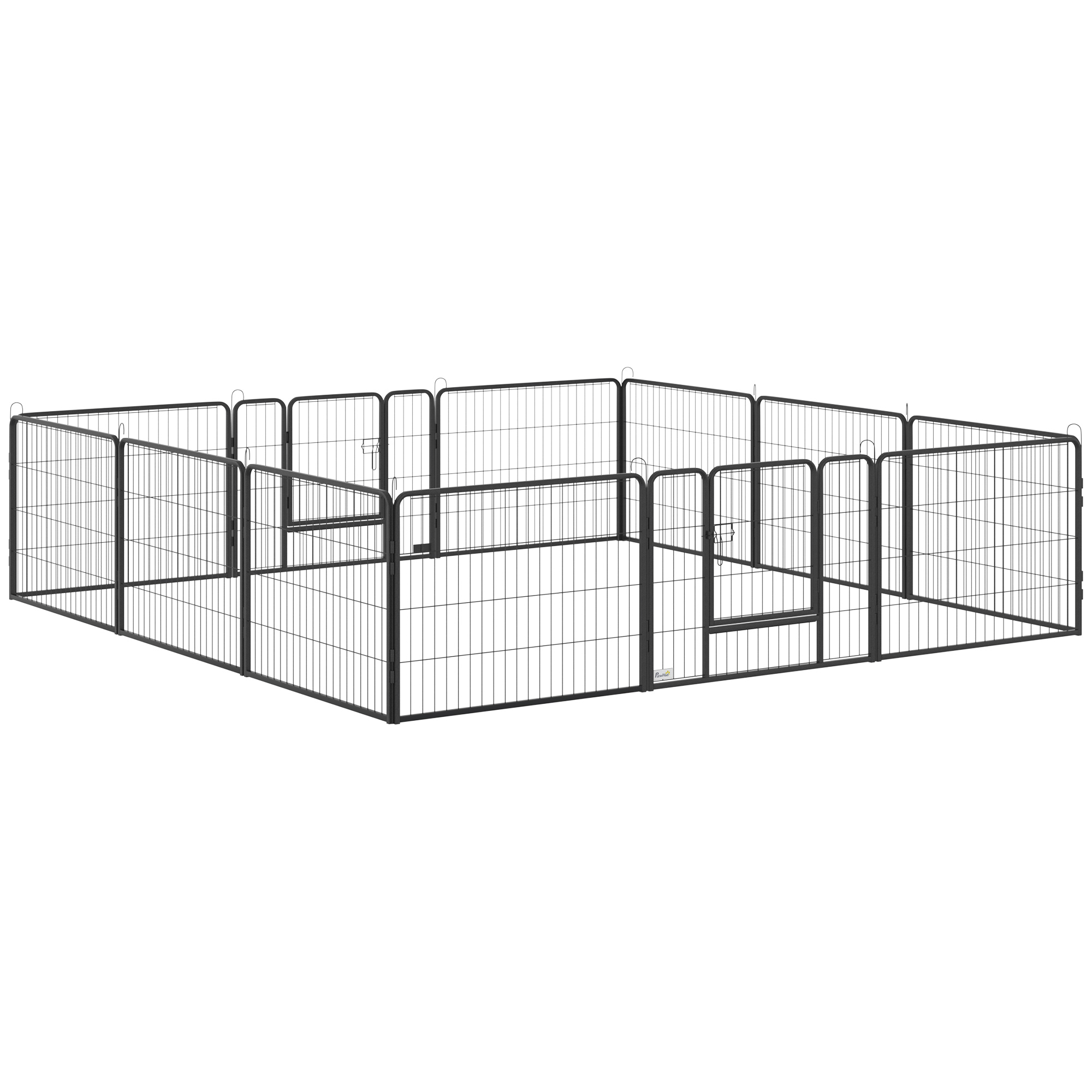 Heavy Duty Pet Playpen, 12 Panels Puppy Play Pen, Foldable Steel Dog Exercise Fence, with 2 Doors Locking Latch, 80 x 60 cm - Life Essentials