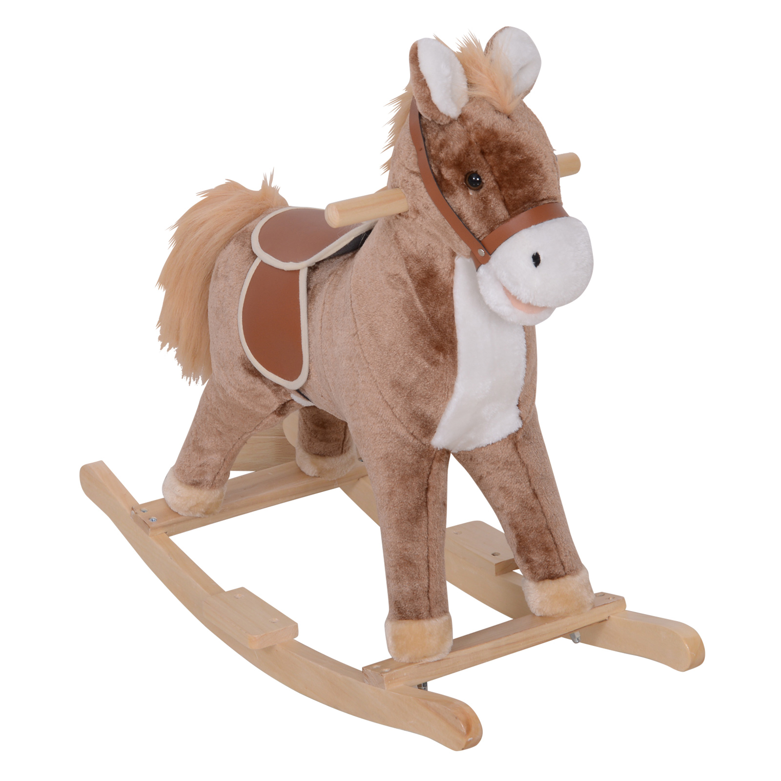 Kids Plush Rocking Horse-Brown/White - Life Essentials