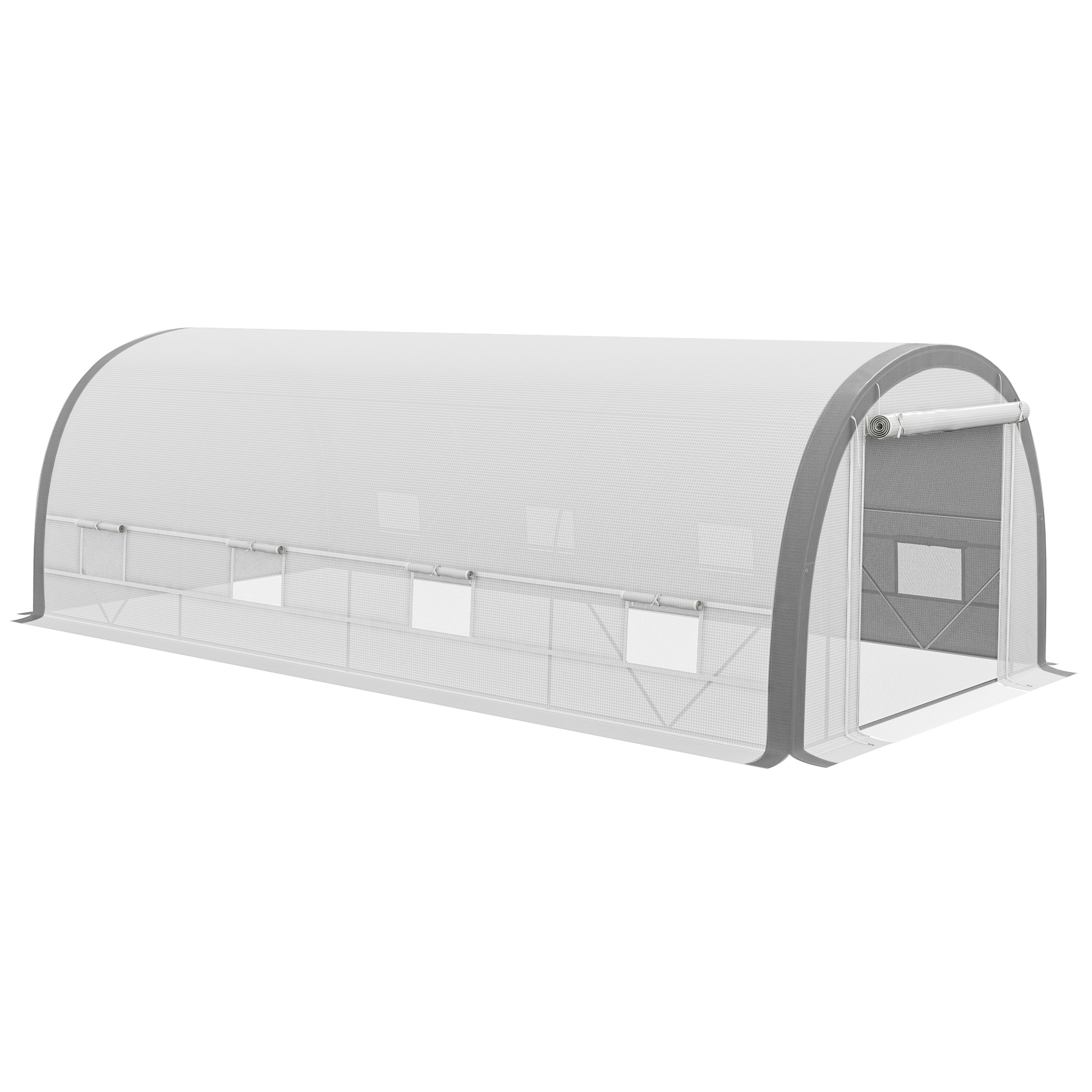 6 x 3(m) Polytunnel Greenhouse with Upgraded Structure, Mesh Door and Windows, 15 Plant Labels, White - Life Essentials
