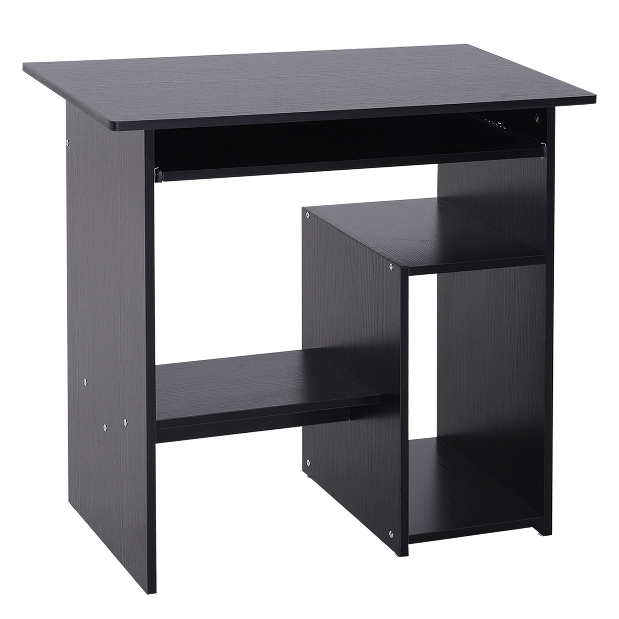 Compact Small Computer PC Table Wooden Desk Keyboard Tray Storage Shelf Modern Corner Table Home Office Gaming and Study Black - Life Essentials