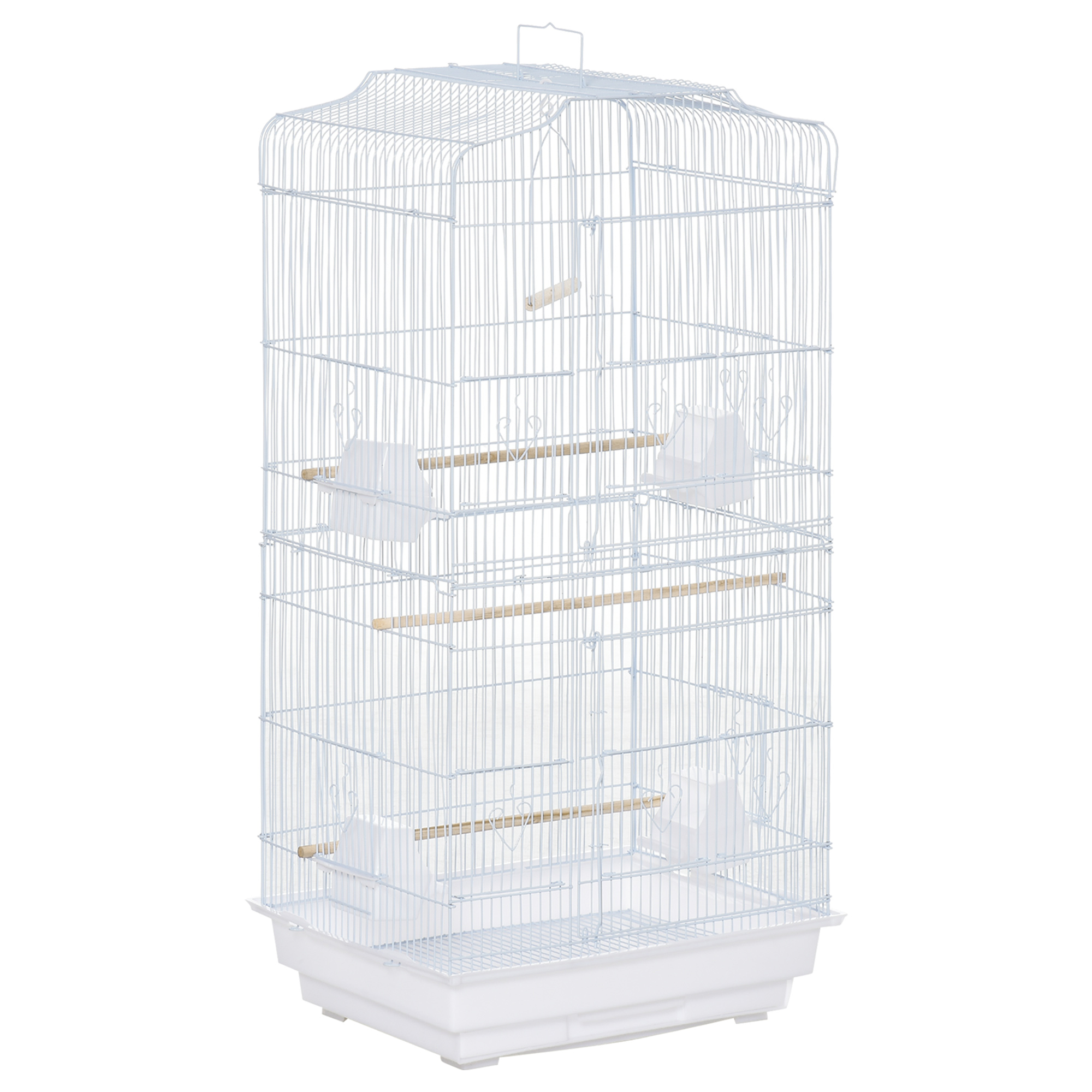 PAWSTER Large Metal Bird Cage with Perches, Food Bowls, Swing for Budgie, Parakeet, 46.5 x 35.5 x 92cm,White - Life Essentials