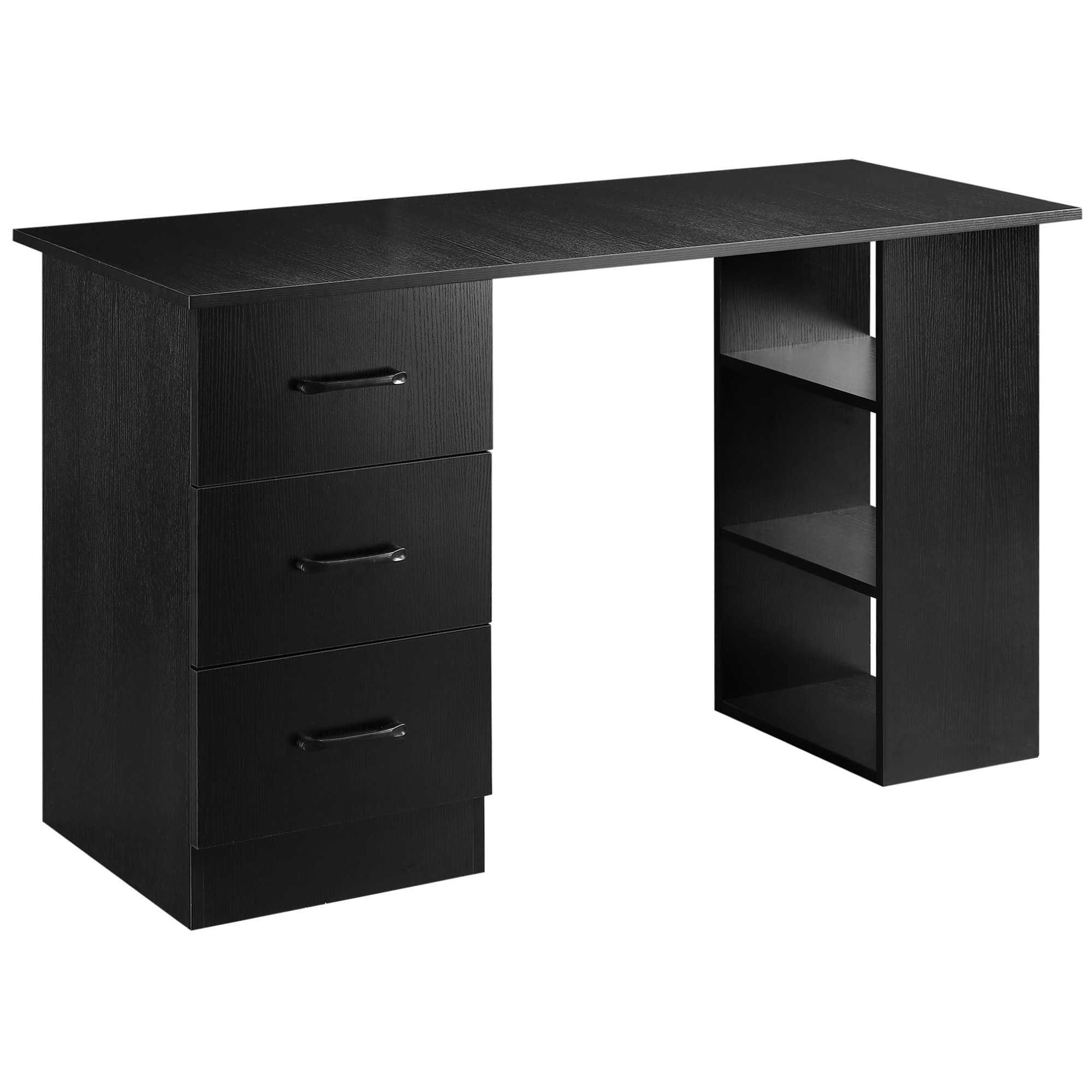 120cm Computer Desk with Storage Shelves Drawers, Writing Table Study Workstation for Home Office, Black - Life Essentials