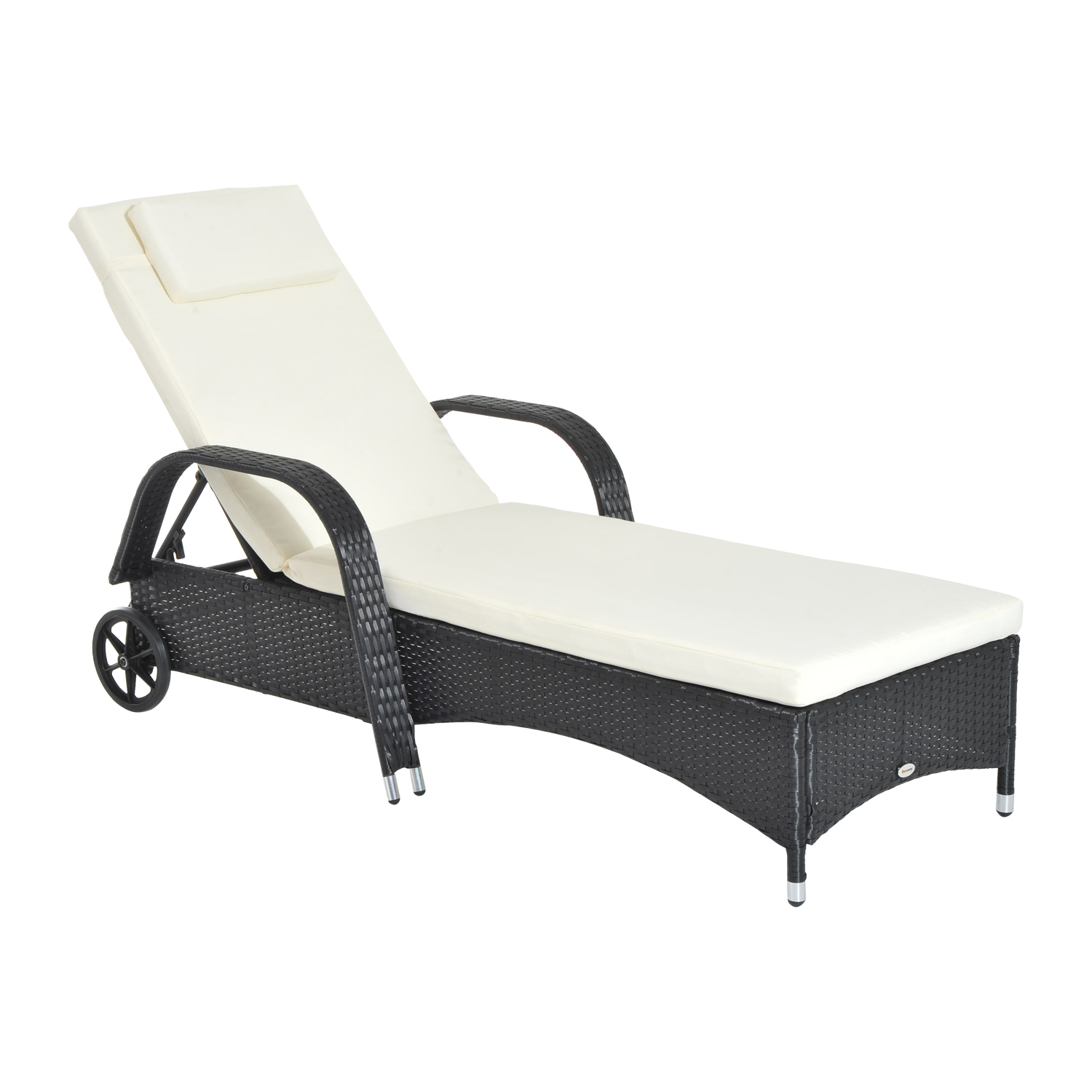 Garden Rattan Furniture Single Sun Lounger Recliner Bed Reclining Chair Patio Outdoor Wicker Weave Adjustable Headrest - Black - Life Essentials